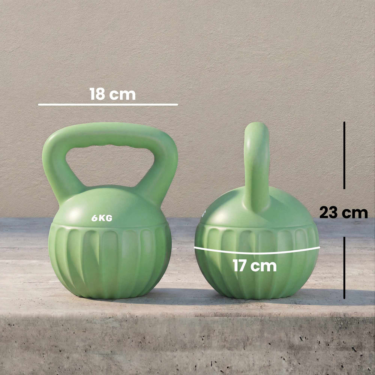 Kettlebell 6kg Sand-Filled, Non-Slip Grip, Green