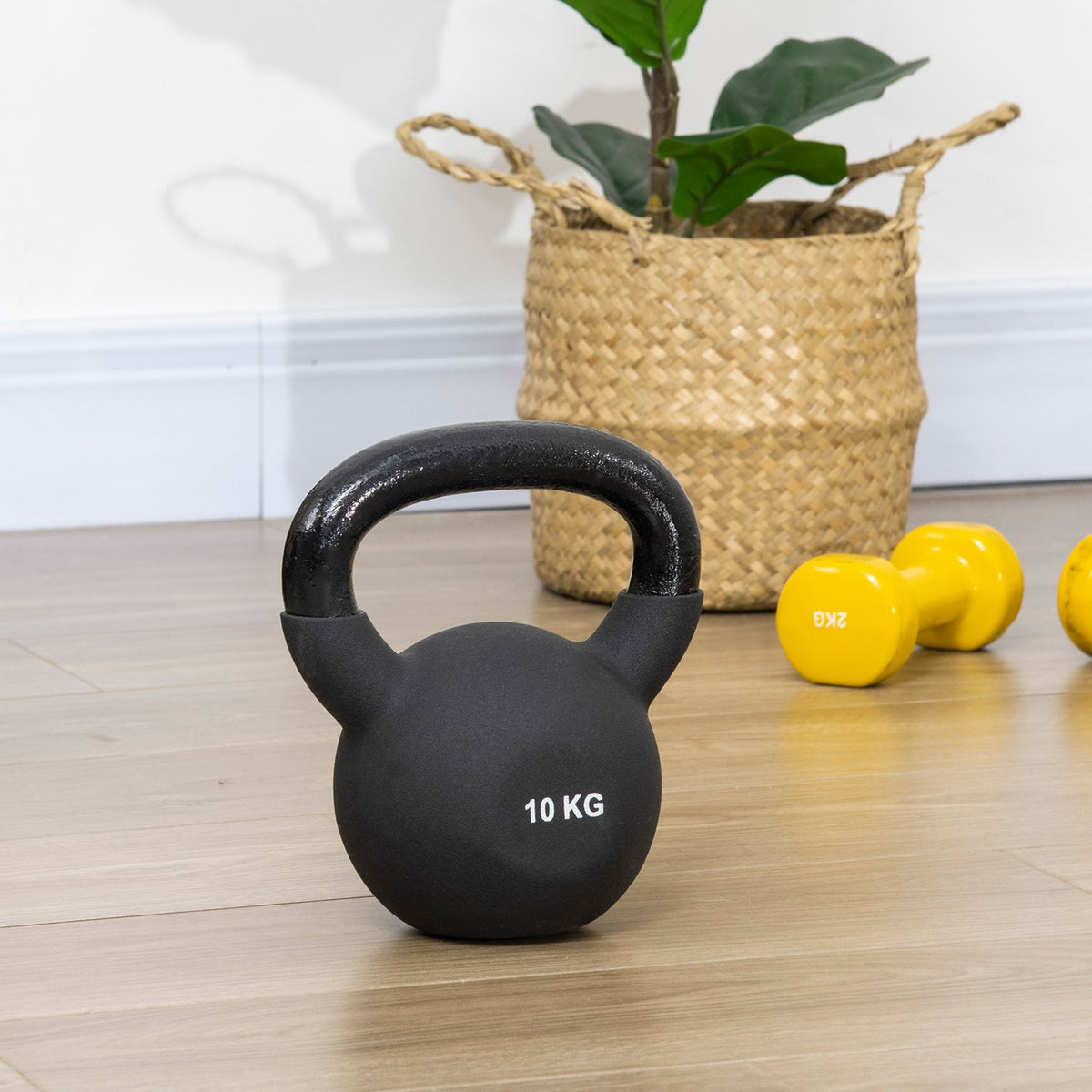 Kettlebell Cast Iron Neoprene Coating Floor-Friendly Swing Dumbbell Black 10 Kg