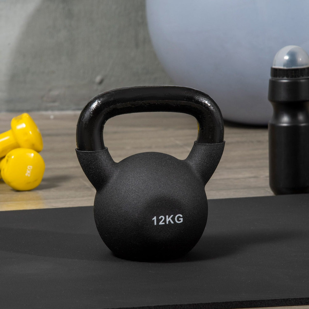 Kettlebell Cast Iron Neoprene Coating Floor-Friendly Swing Dumbbell Black 12 Kg