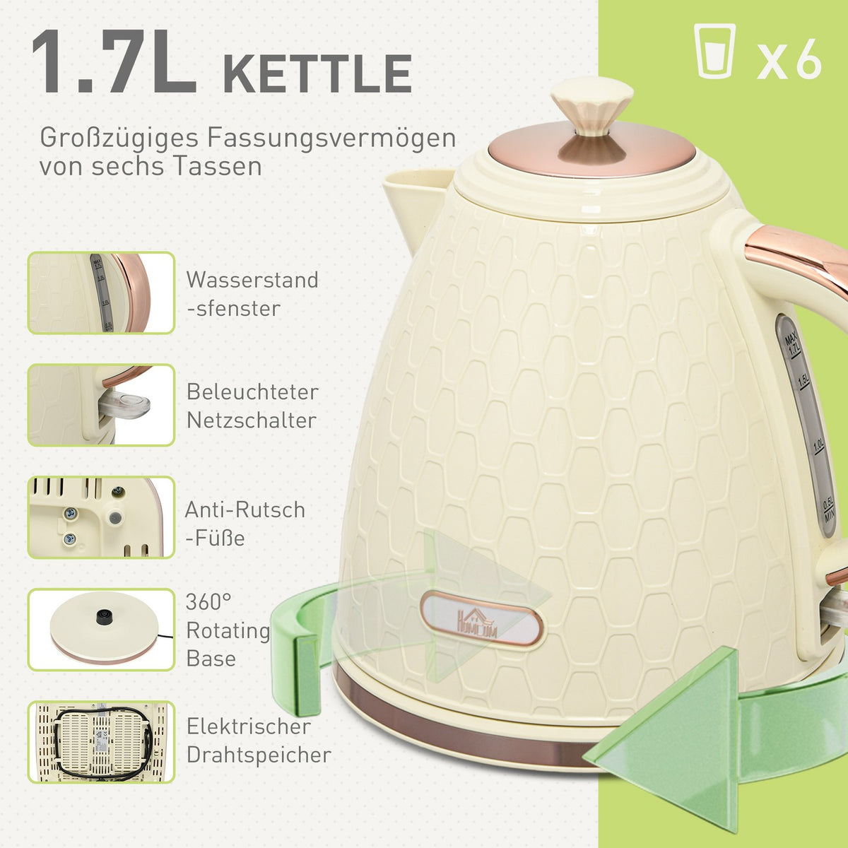 Kettle with toaster 1.7L kettle 4 slices of toast breakfast set with 7 browning levels, automatic switch-off, defrost & reheat function and crumb tray, beige |