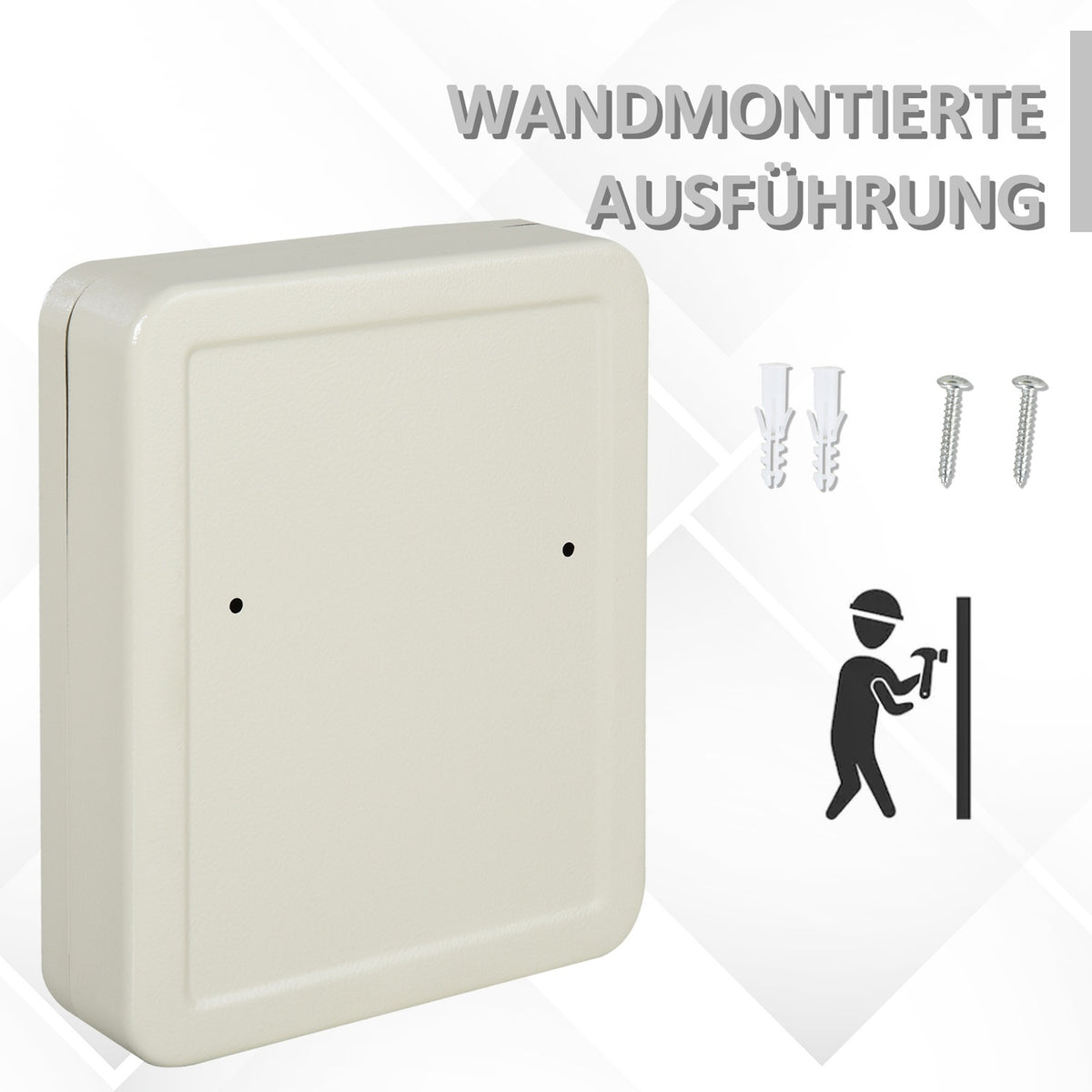Key Cabinet Key Box With 93 Hooks, Lockable, Steel, Cream White, 30X24X7.5Cm
