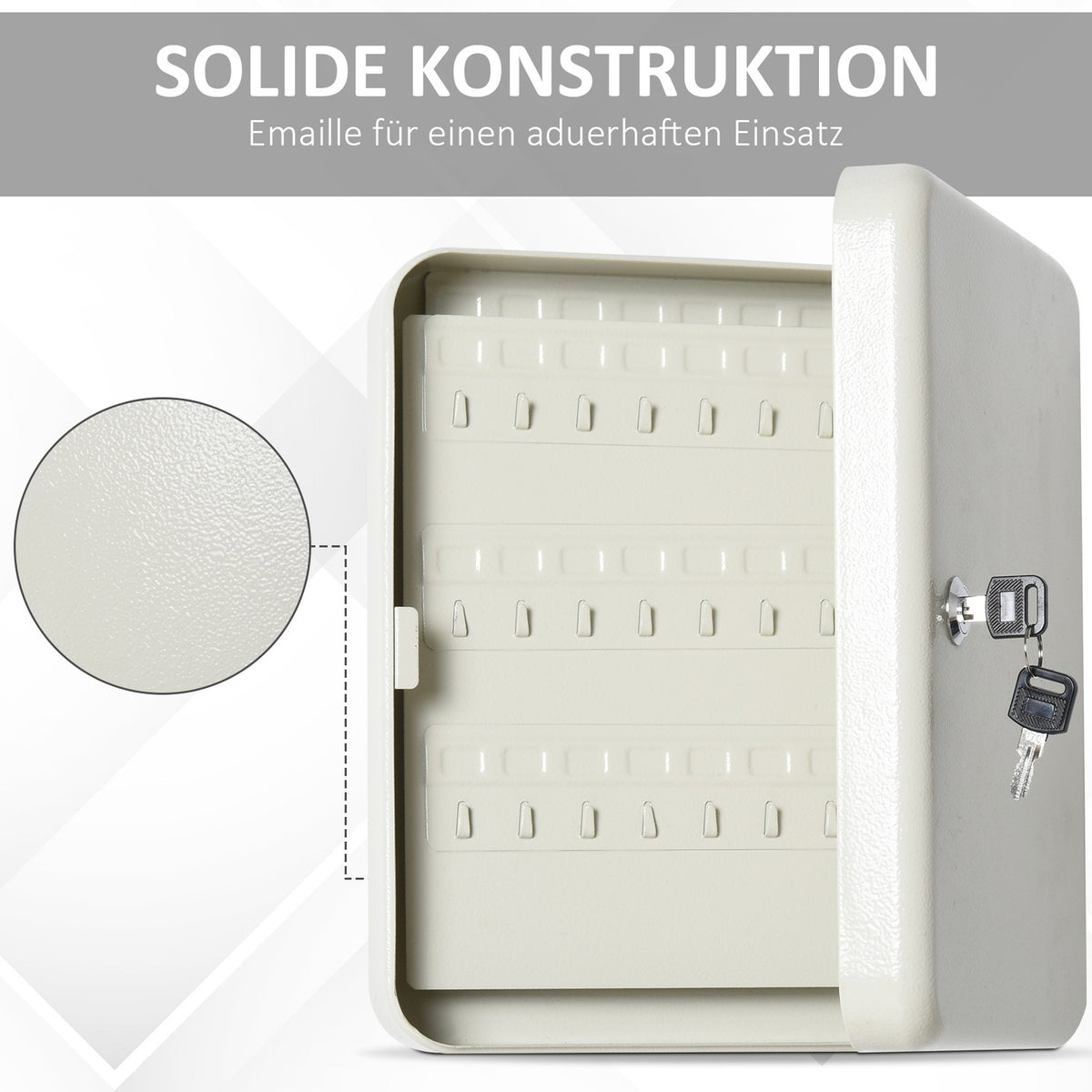 Key Cabinet Key Box With 93 Hooks, Lockable, Steel, Cream White, 30X24X7.5Cm