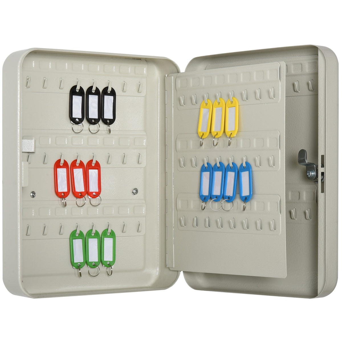 Key Cabinet Key Box With 93 Hooks, Lockable, Steel, Cream White, 30X24X7.5Cm