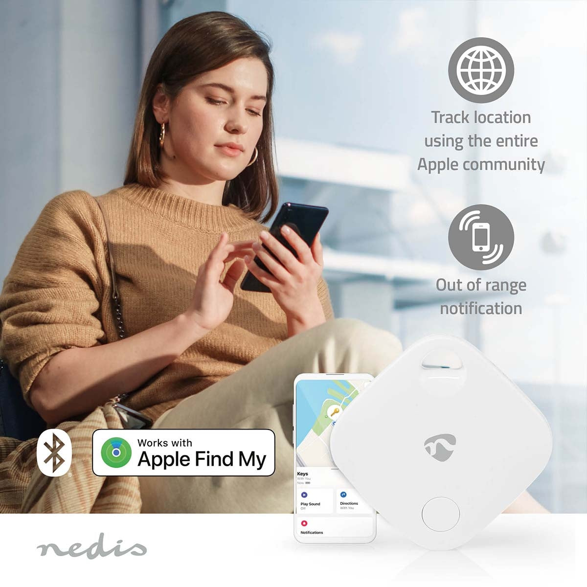 Key Finder | Compatible with: Apple Find My App | Battery powered | 1x CR2032 | batteries included | Bluetooth® version: 5.1 | Battery life up to: 1 year | White | 1 pc.