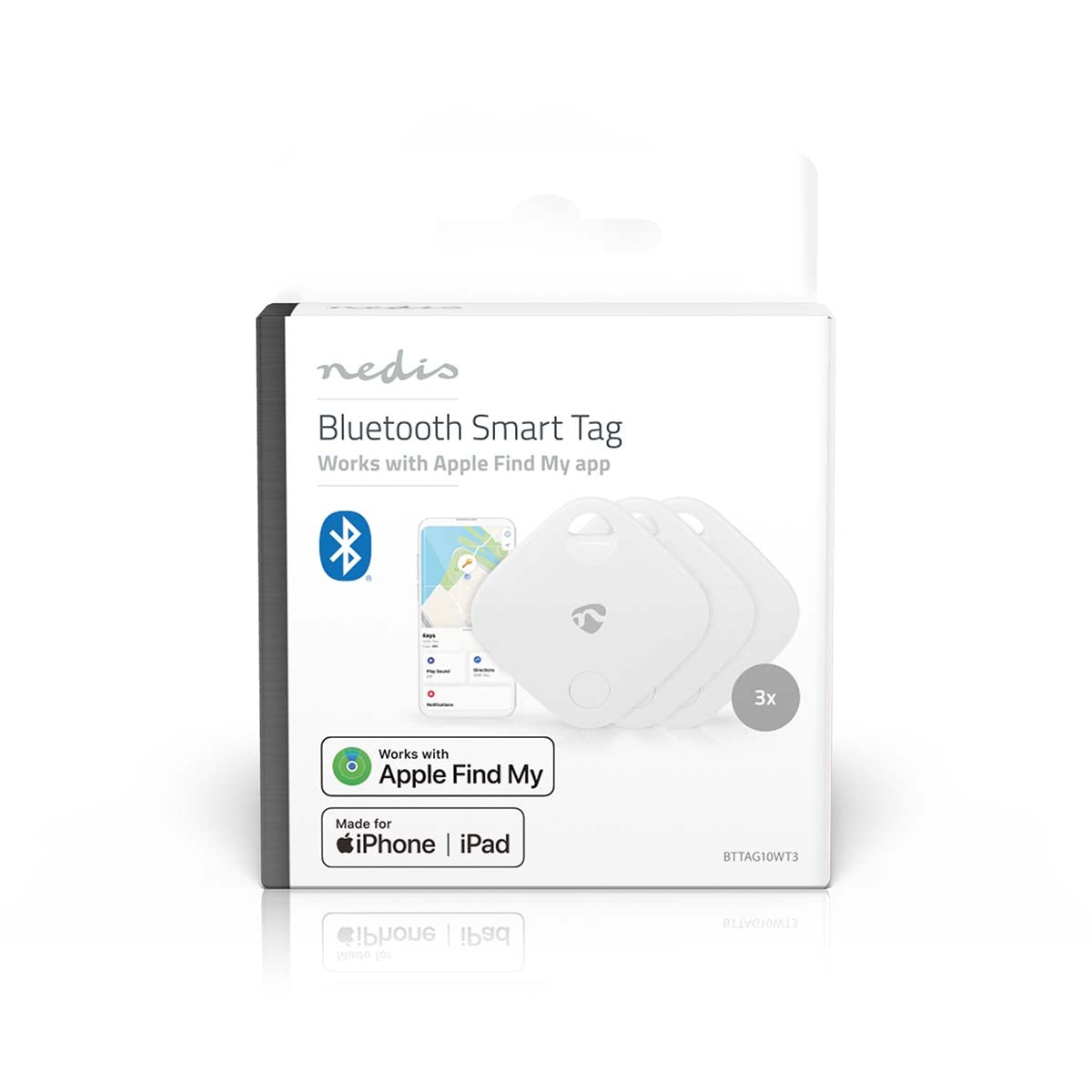 Key Finder | Compatible with: Apple Find My App | Battery powered | 3x CR2032 | batteries included | Bluetooth® version: 5.1 | Battery life up to: 1 year | White | 3 pcs.
