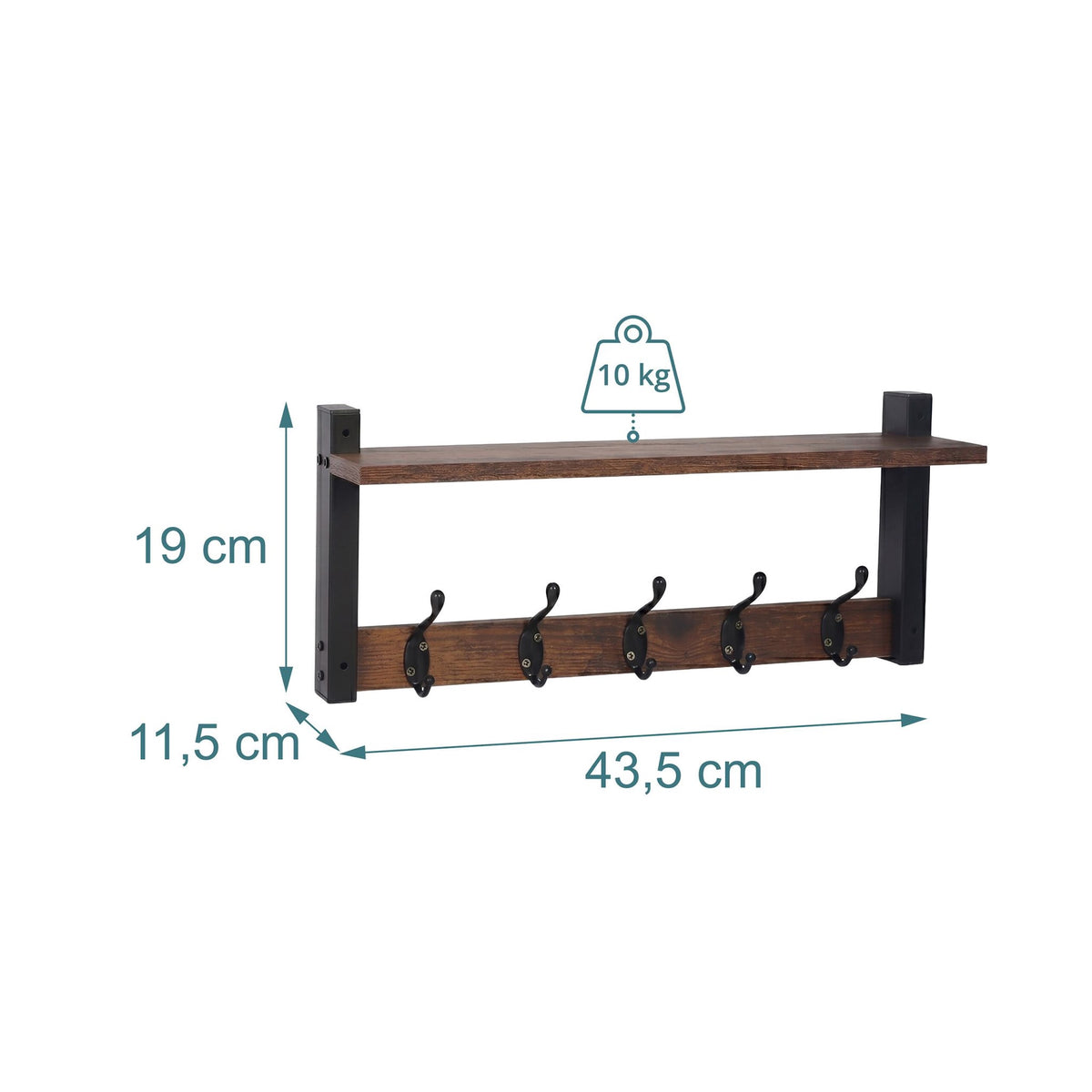 Key Rack with 5 Hooks & Tray, Dark Brown MDF