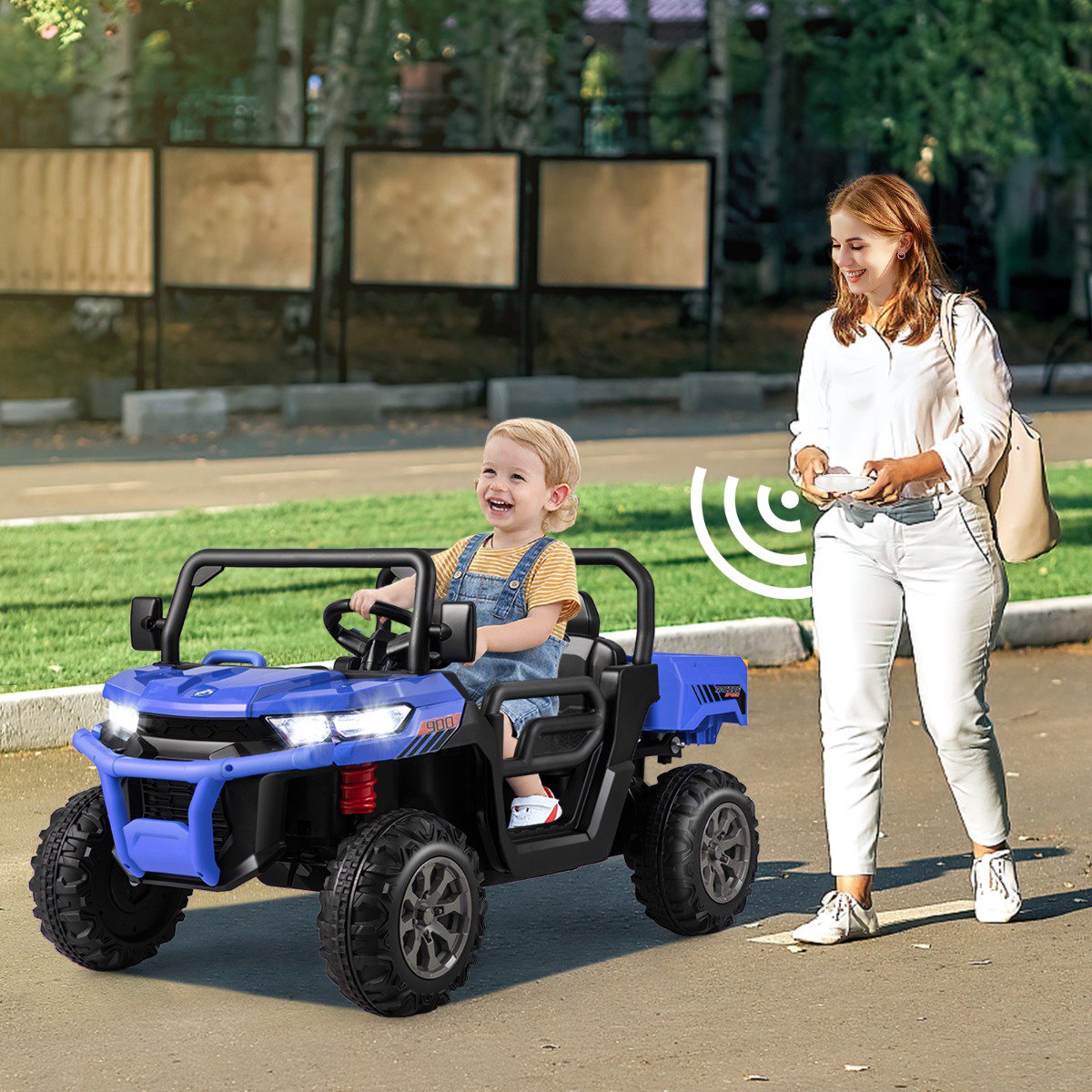Kids 12V Ride-On Dump Truck, 2-Seater, Remote, Blue