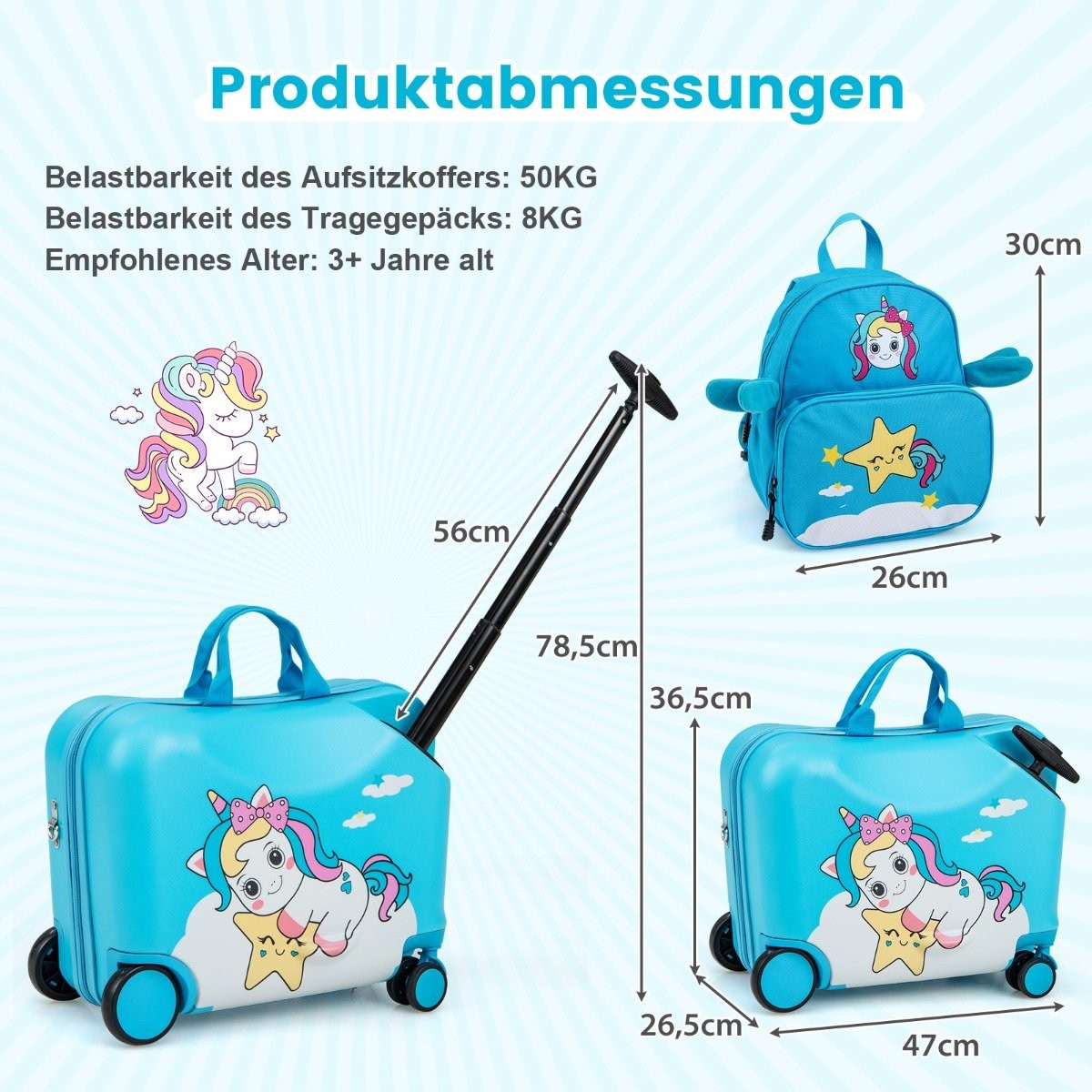 Kids' 2-Piece Luggage Set – Ride-On Suitcase & Backpack
