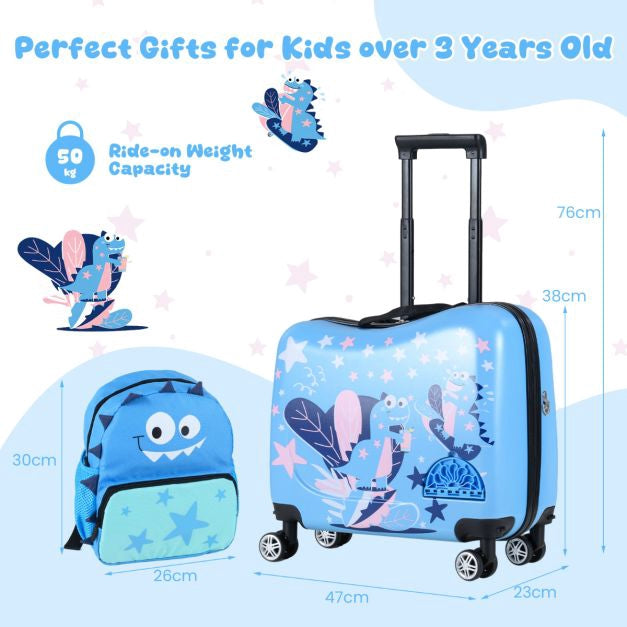 Kids 2-Piece Ride-On Carry-On Luggage Set, Blue