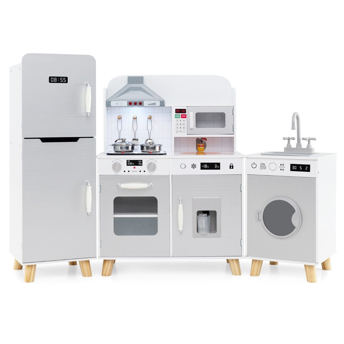Kids 3-in-1 Play Kitchen Set with Fridge & Washer