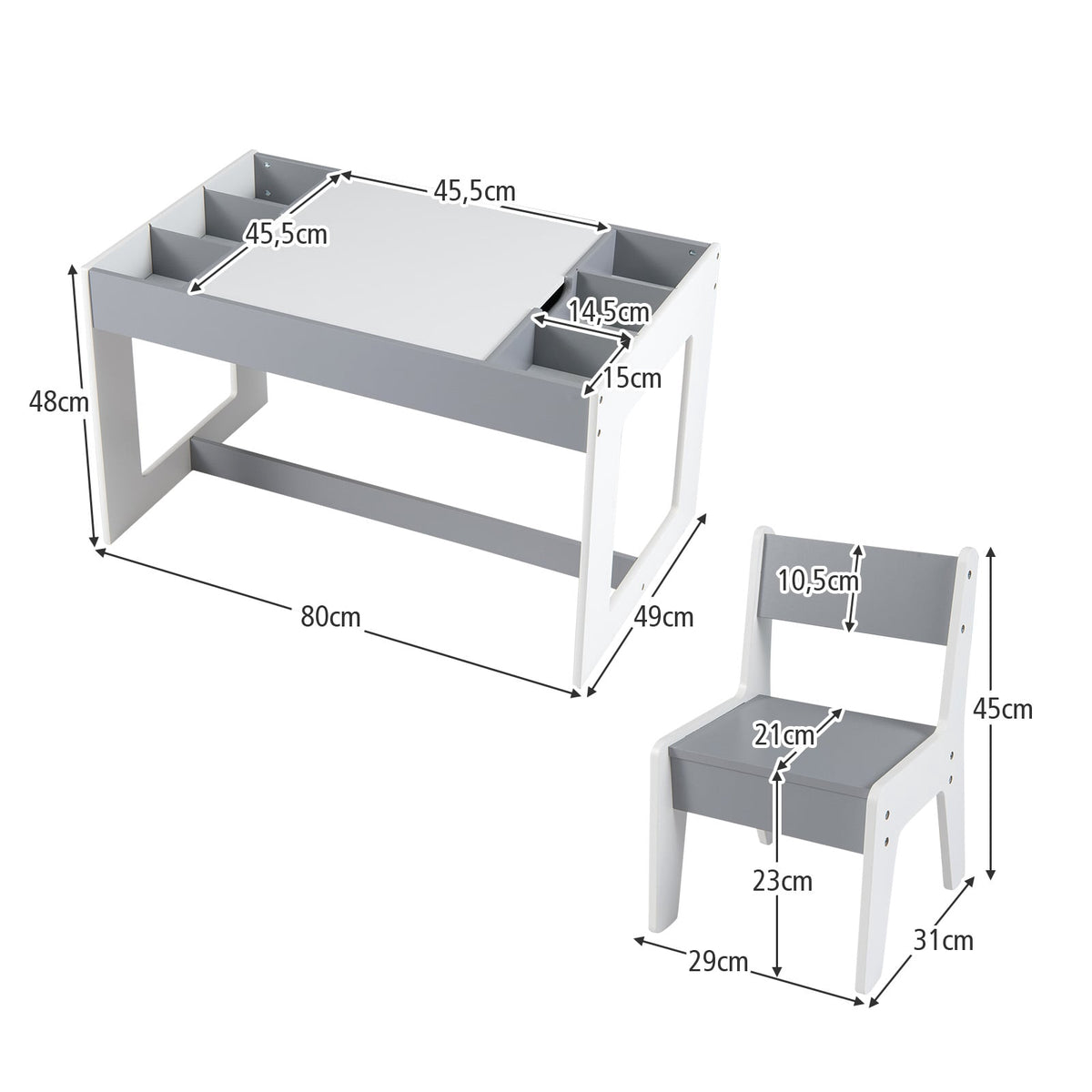Kids Activity Table Set with 2 Chairs, Double-Sided Top