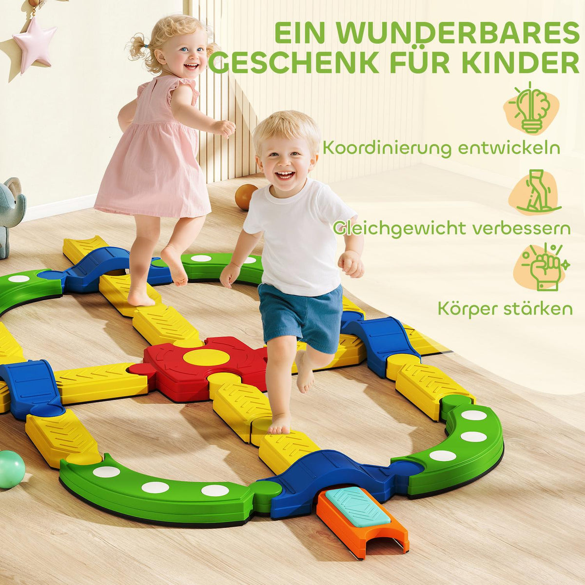 Kids Balance Beam, Interactive, Non-Slip, Colorful Plastic