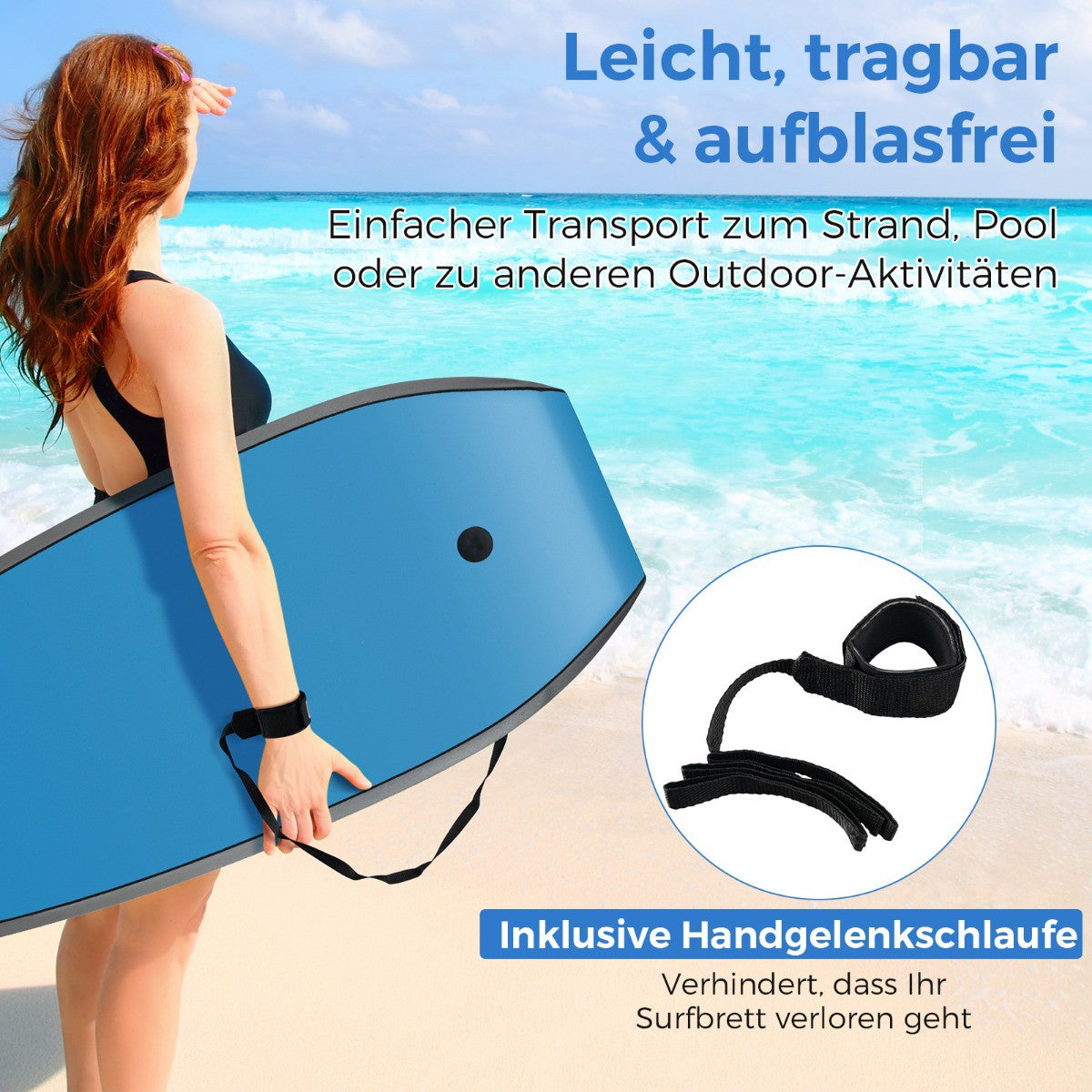 Kids Bodyboard 104cm with EPS Core and Wrist Leash
