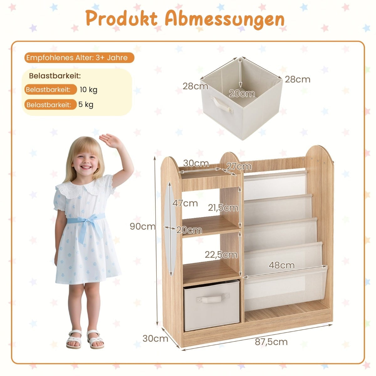 Kids Bookshelf with Mirror and Toy Storage Organizer