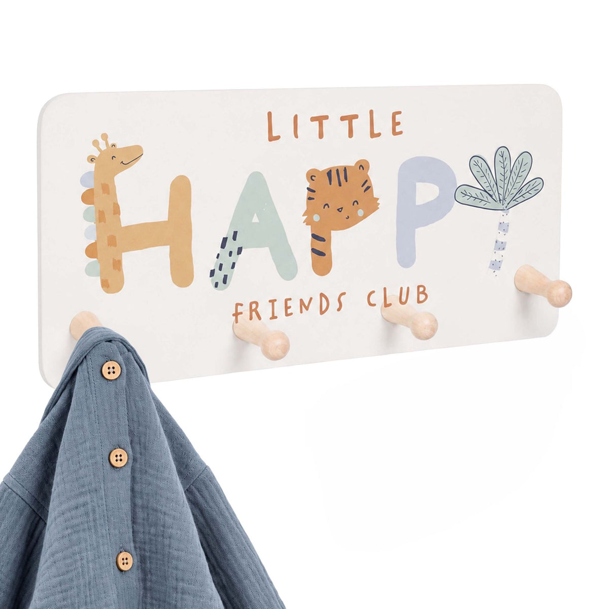 Kids' Coat Rack with 4 Hooks, 20x40 cm, MDF/Pine