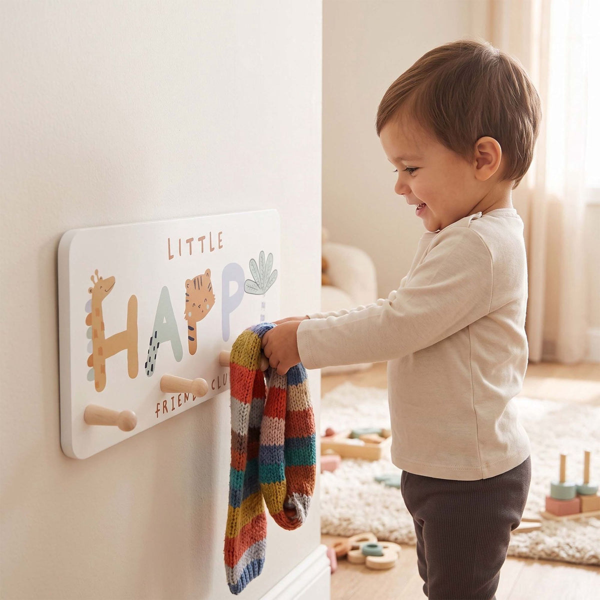Kids' Coat Rack with 4 Hooks, 20x40 cm, MDF/Pine