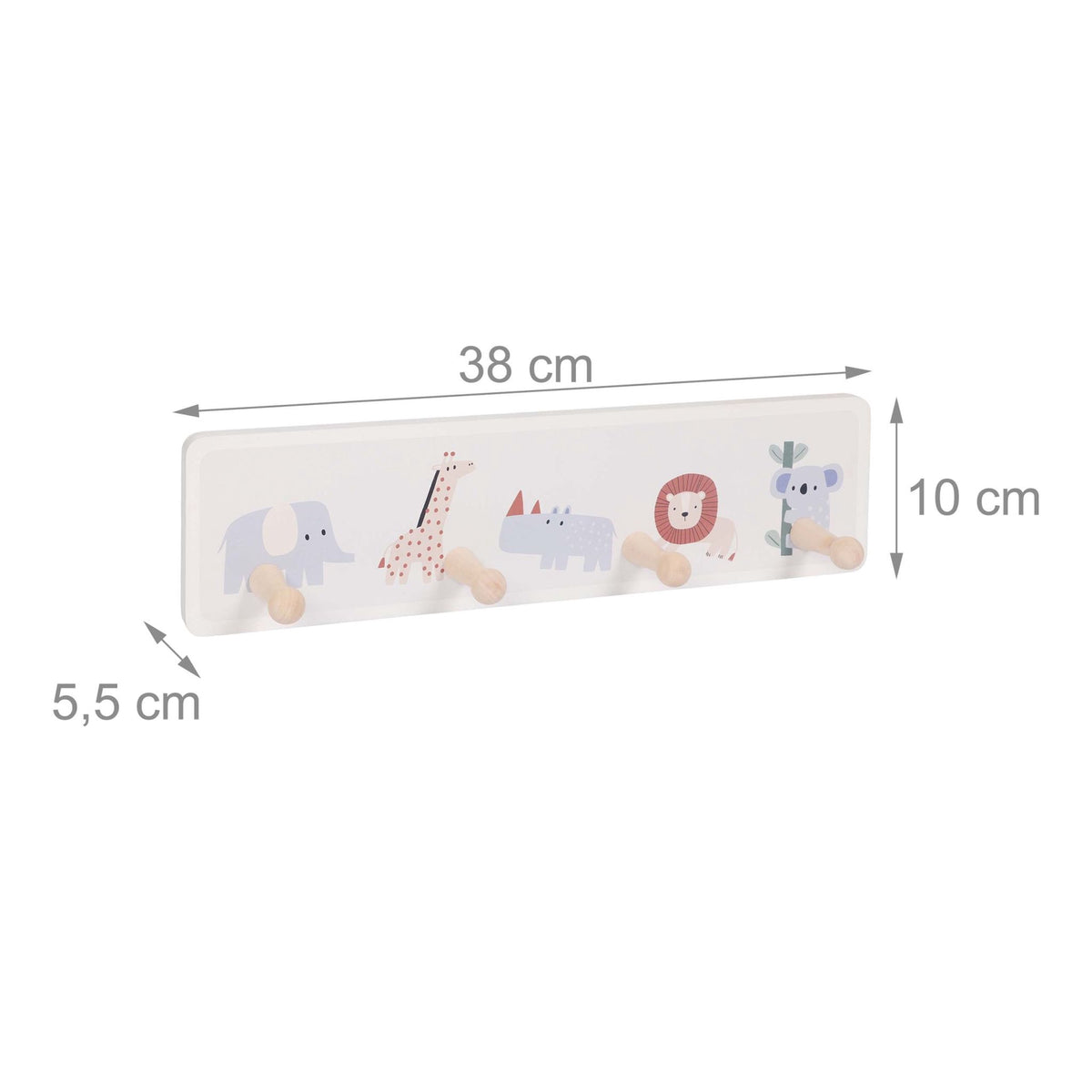 Kids' Coat Rack with 4 Hooks, MDF & Pine, 10x38 cm