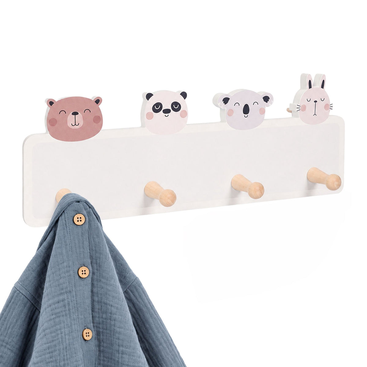 Kids' Coat Rack with 4 Hooks, MDF & Pine, 15x38 cm