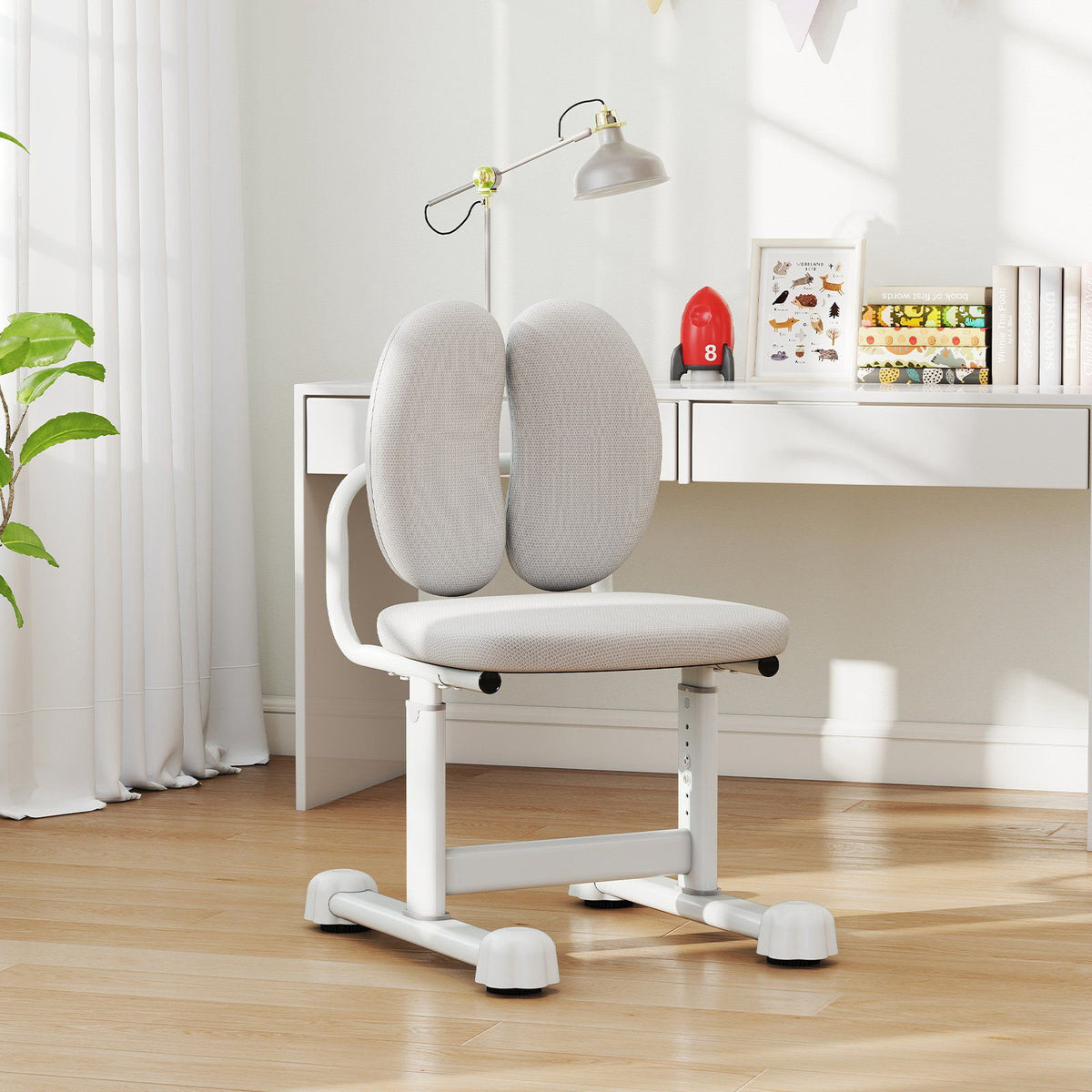 Kids Desk Chair – Adjustable Height, Dual Lumbar, Grey