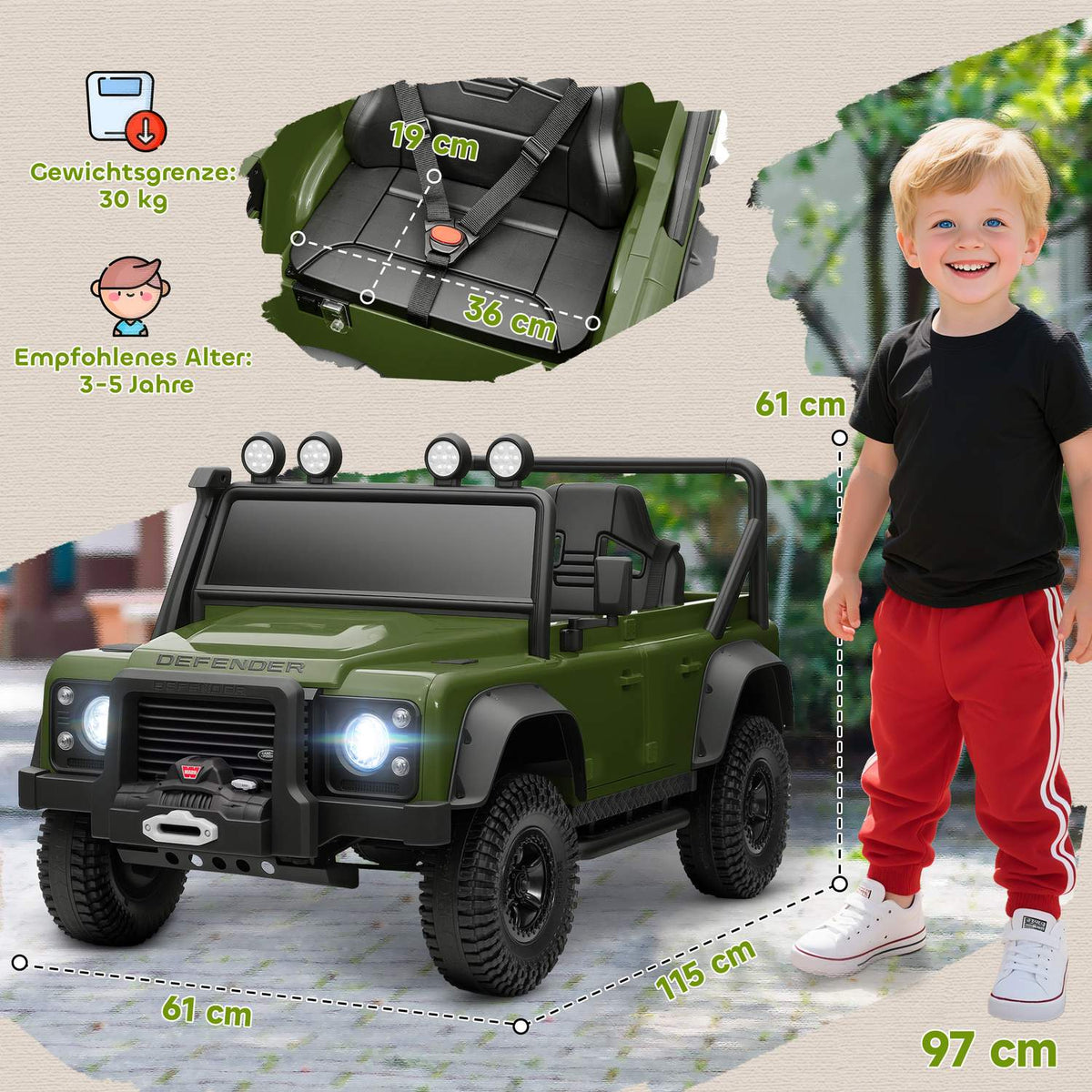 Kids Electric Car, 12V Battery, Remote Control, Green