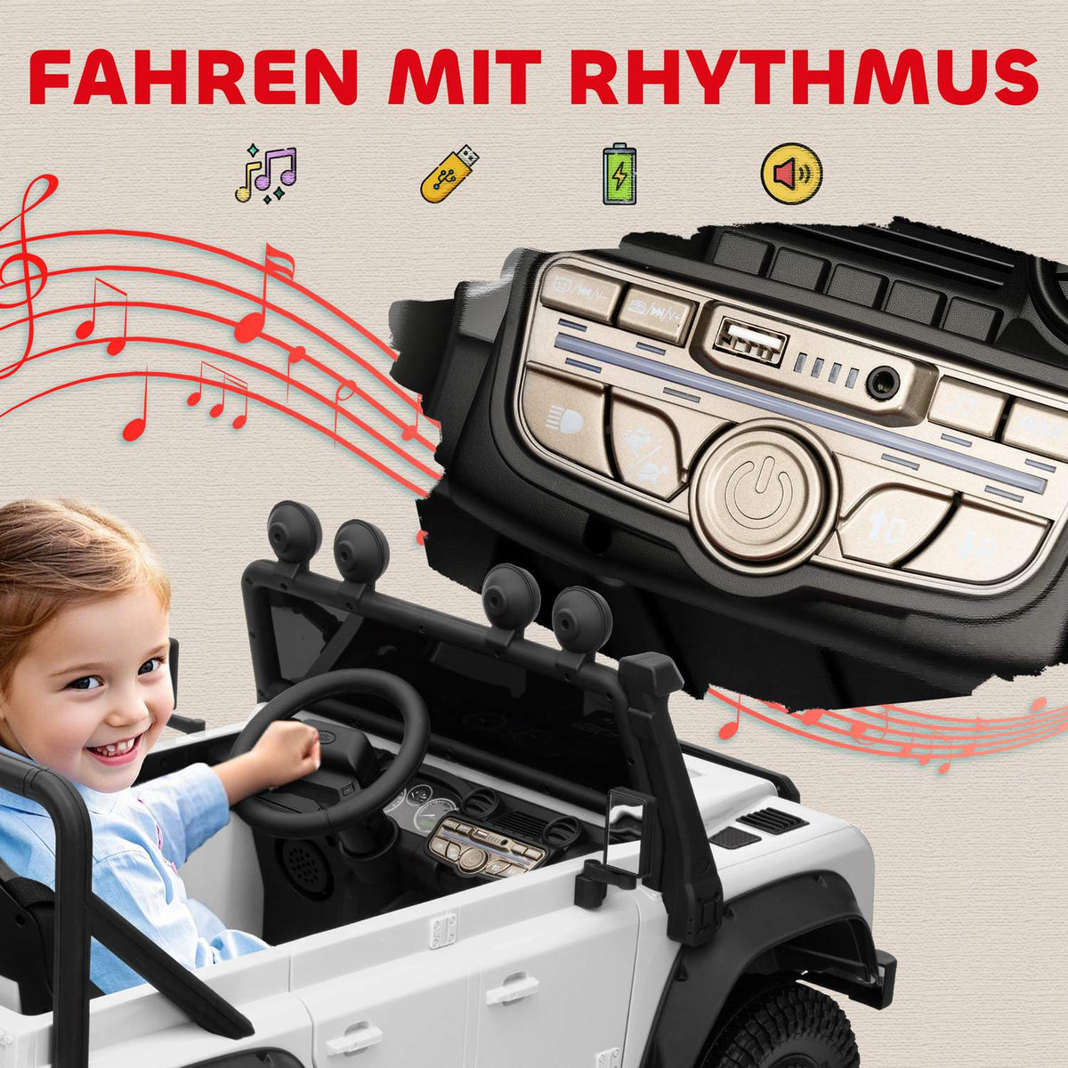 Kids Electric Car, 12V Battery, Remote Control, White