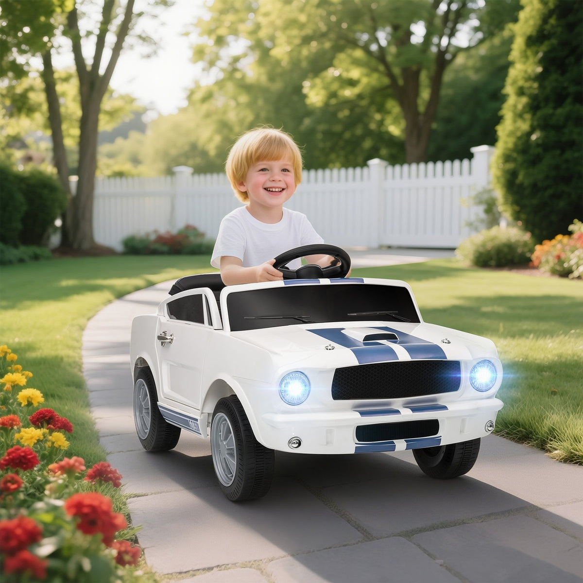 Kids Electric Car 12V with Remote, LED, Music, White