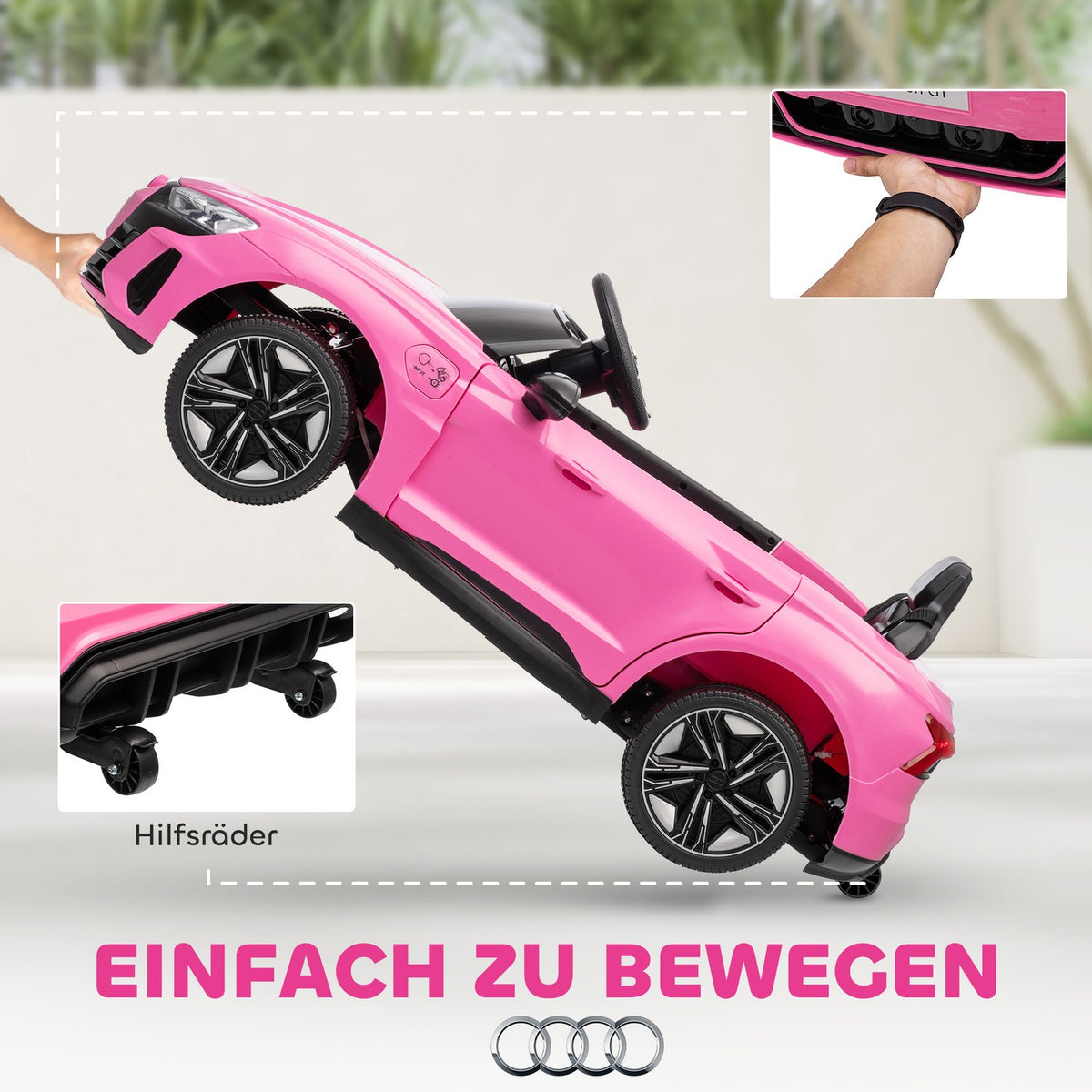 Kids Electric Car with Remote, Seatbelt, Music, Pink, 3-5 Years