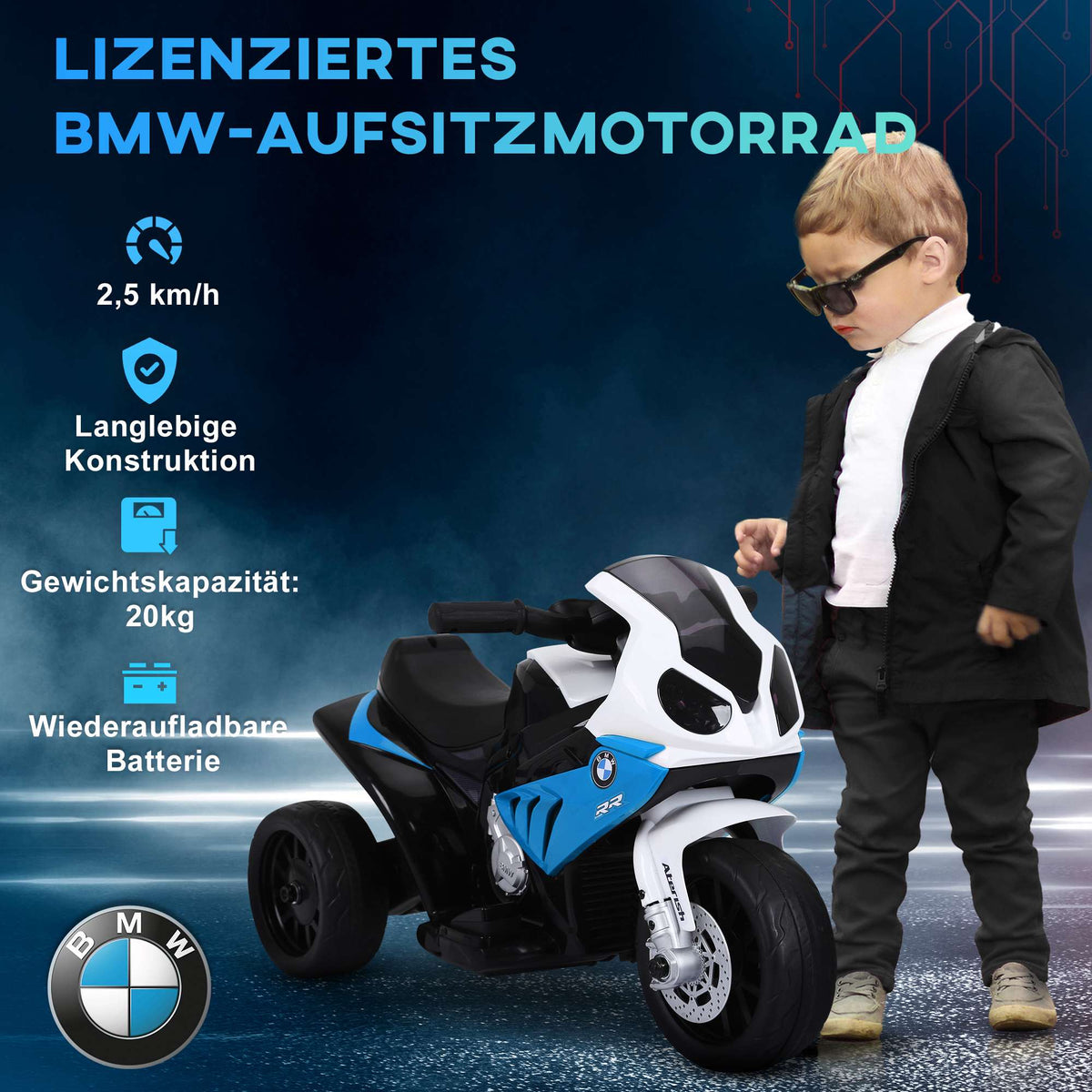 Kids' Electric Motorcycle 6V with Lights & Music, Blue