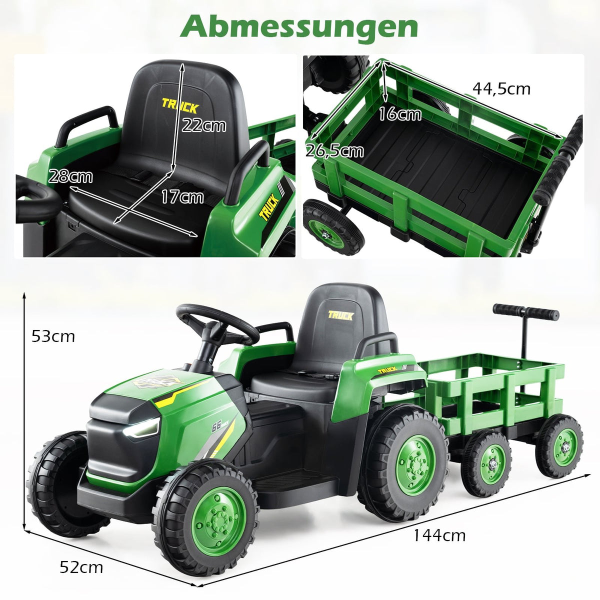 Kids Electric Ride-On Tractor with Detachable Trailer, Remote