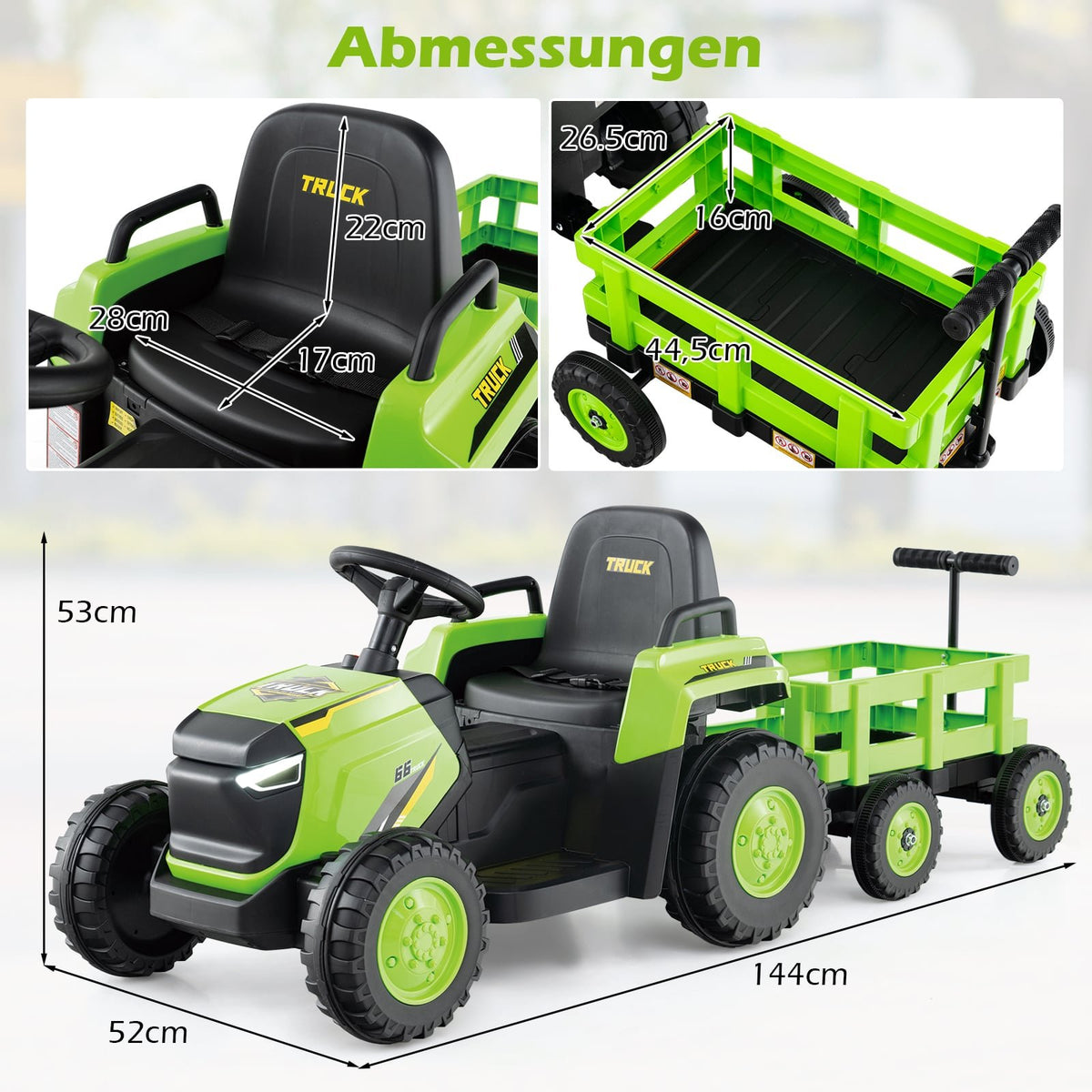 Kids Electric Ride-On Tractor with Detachable Trailer, Remote