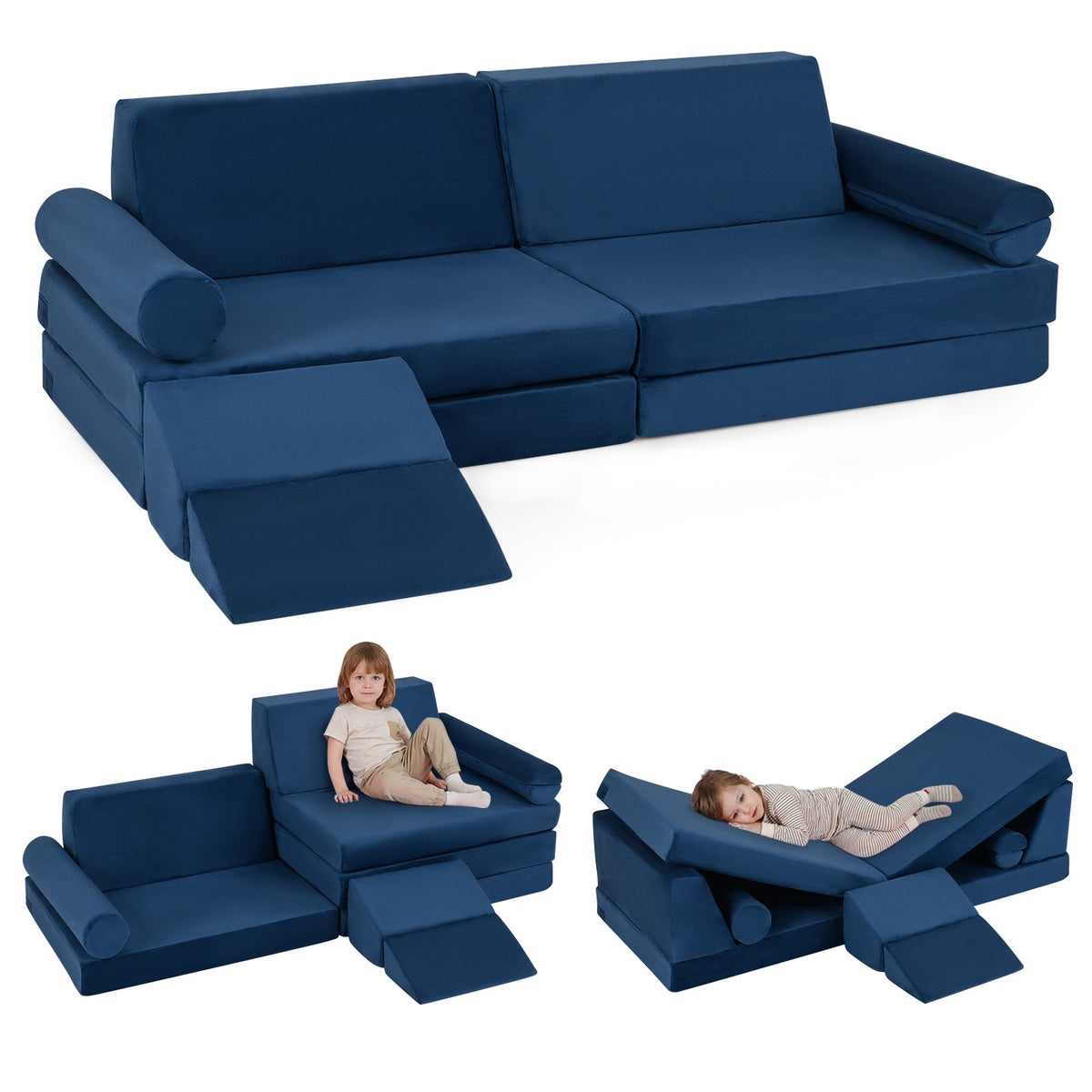 Kids Foam Play Couch Set, 10-Piece, Climb And Crawl, Blue