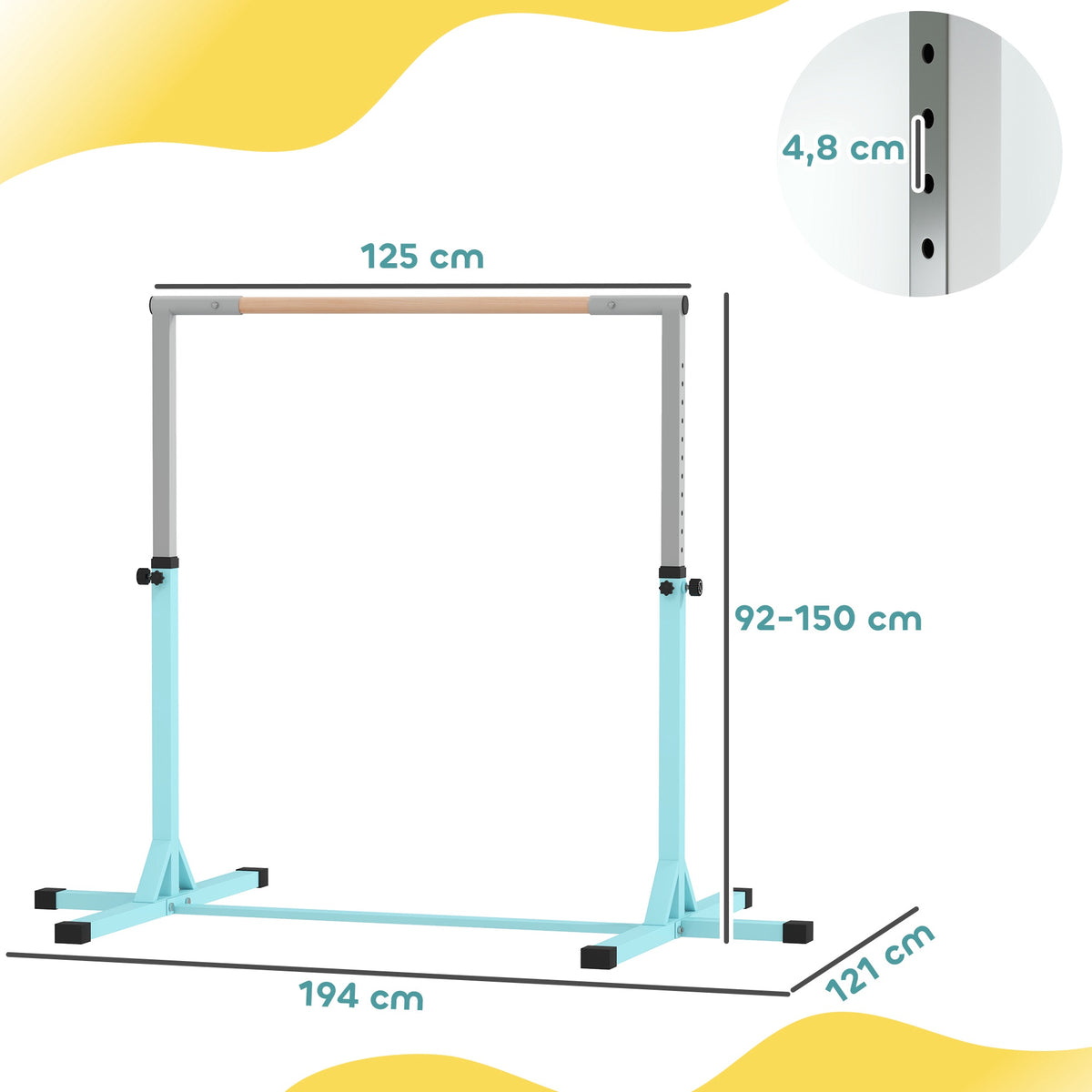 Kids Gymnastics Horizontal Bar, 13-Level Adjustable, 75 kg