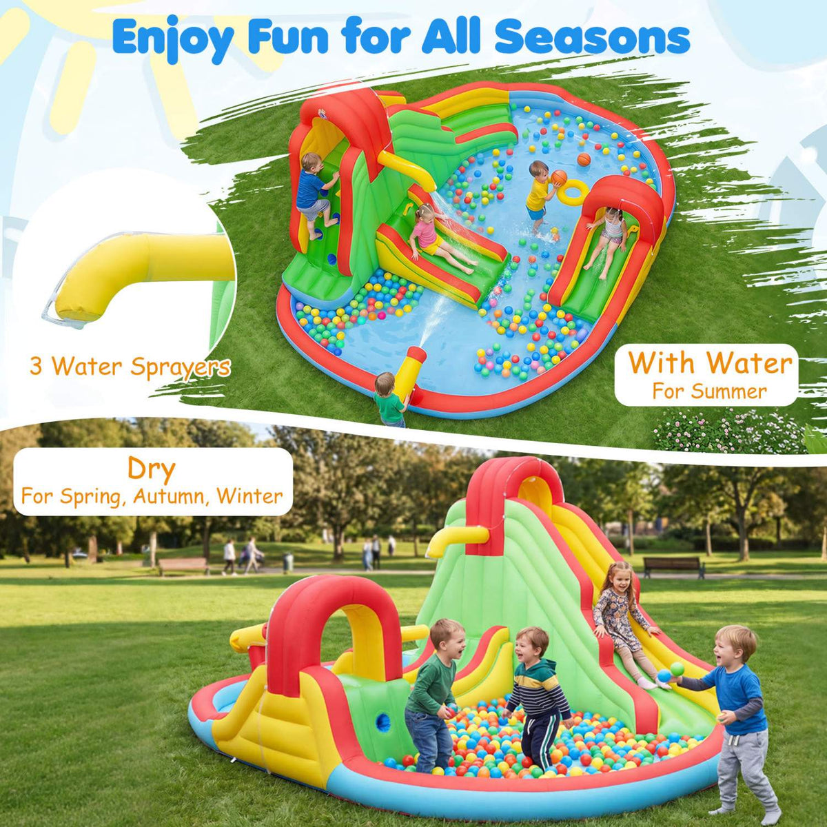 Kids Inflatable Water Park with Slides & Splash Pool