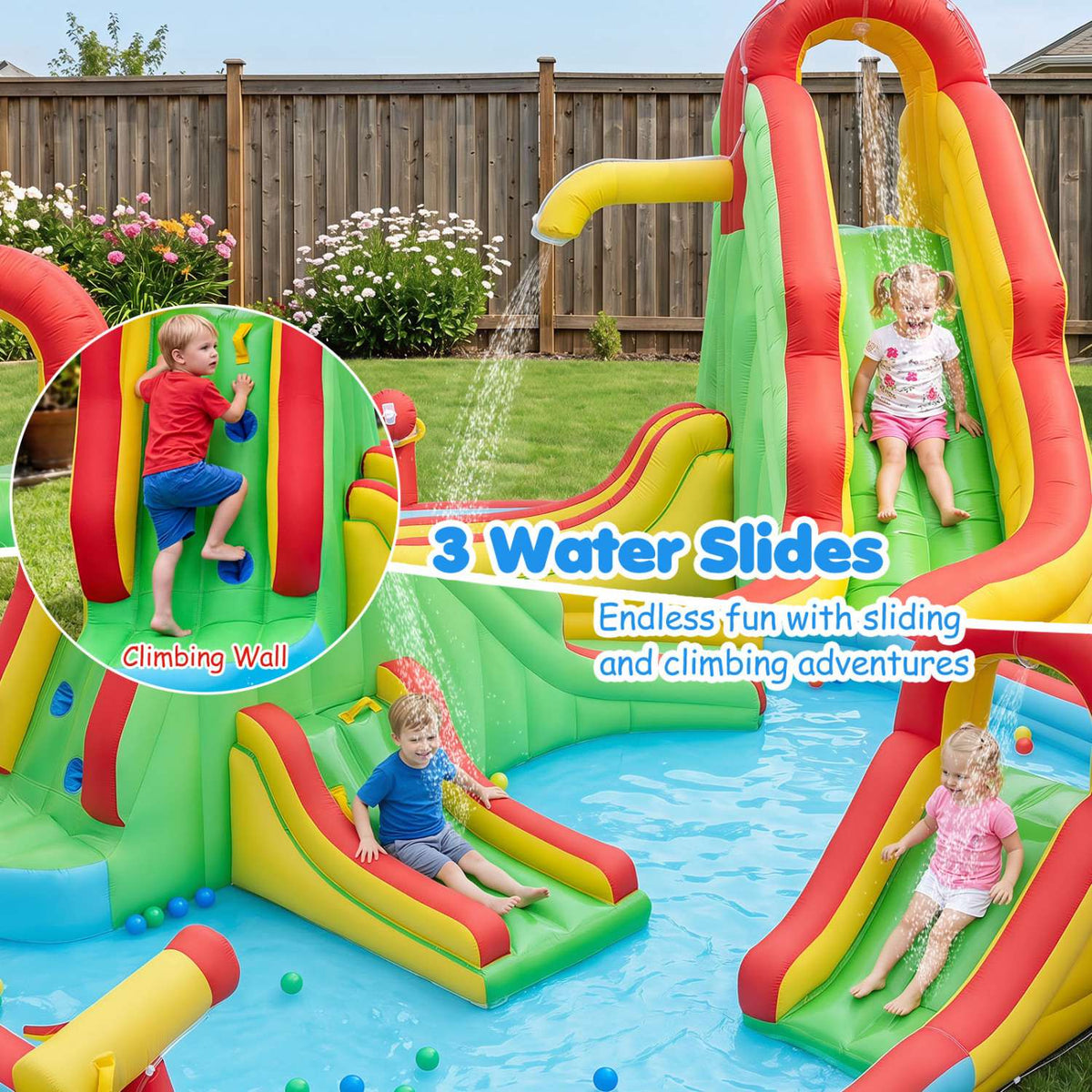 Kids Inflatable Water Park with Slides & Splash Pool
