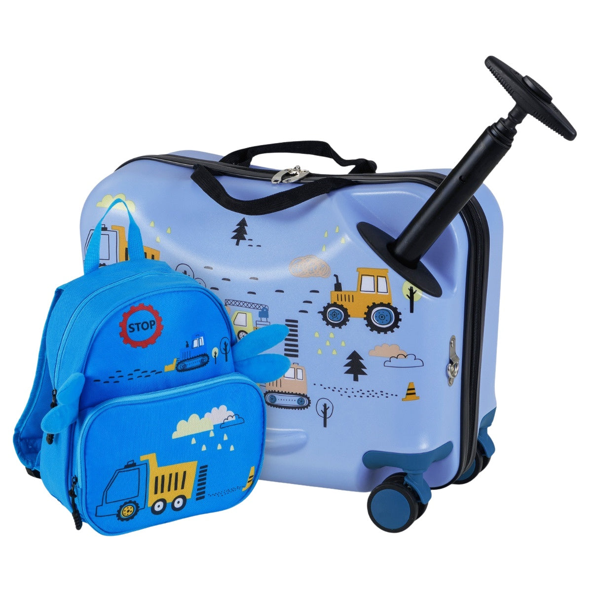 Kids Luggage Set, 18in Ride-On Suitcase, 12in Backpack, Spinner Wheels