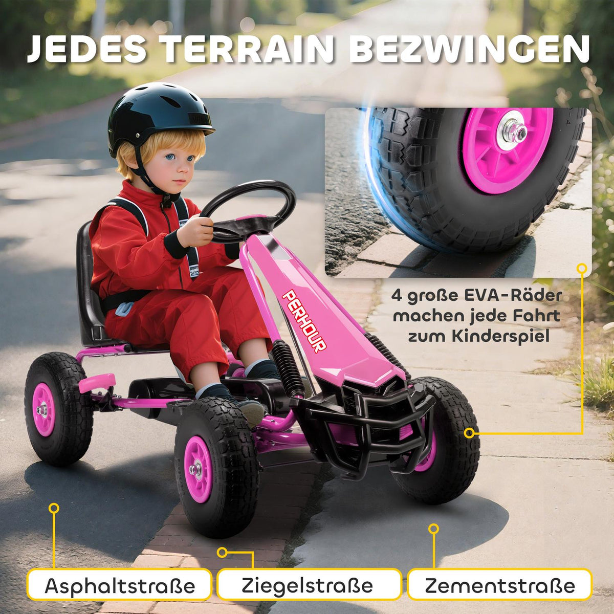 Kids Pedal Go-Kart, Adjustable Seat, EVA Wheels, Ages 3-8