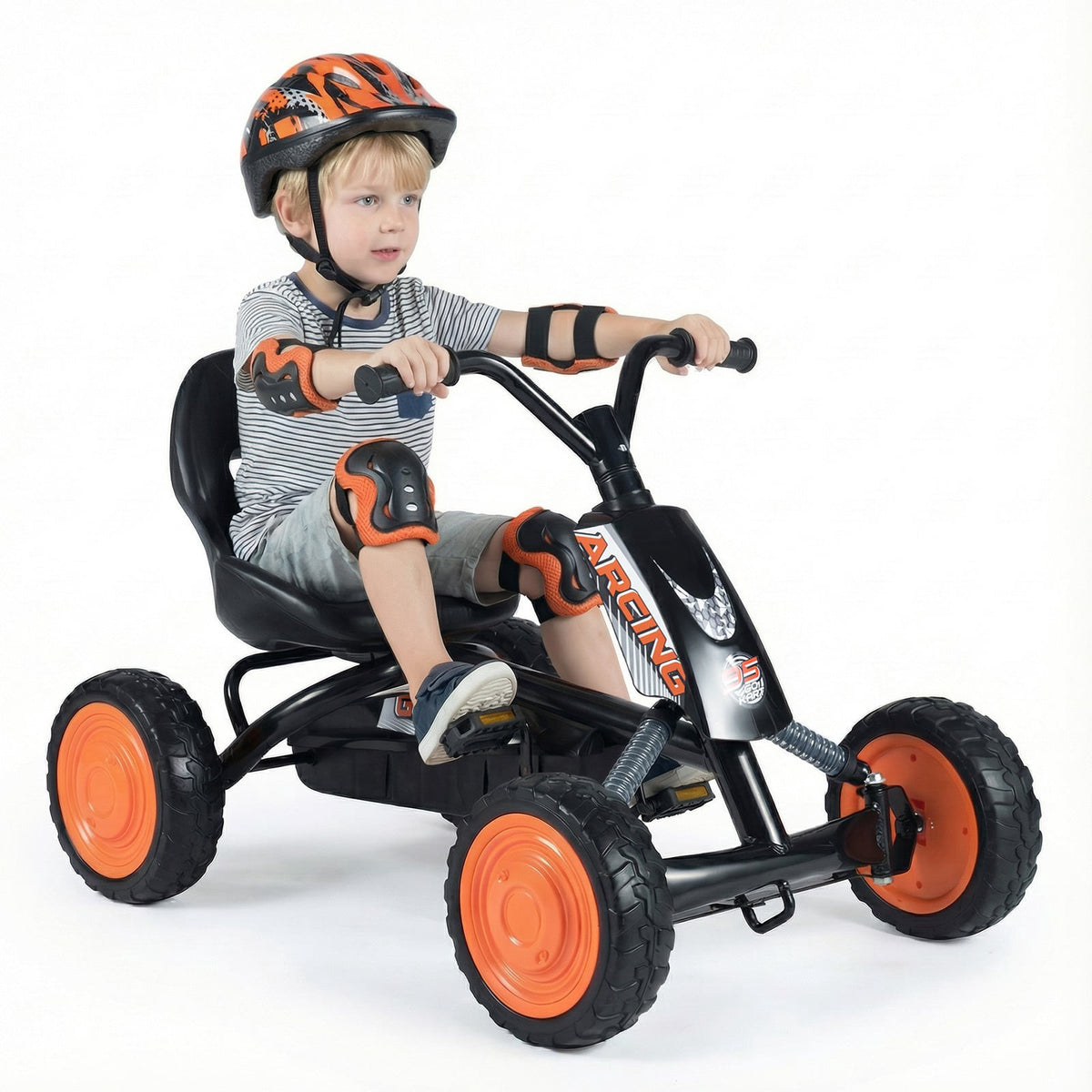 Kids Pedal Go-Kart with Adjustable Seat, Black, Ages 3-8