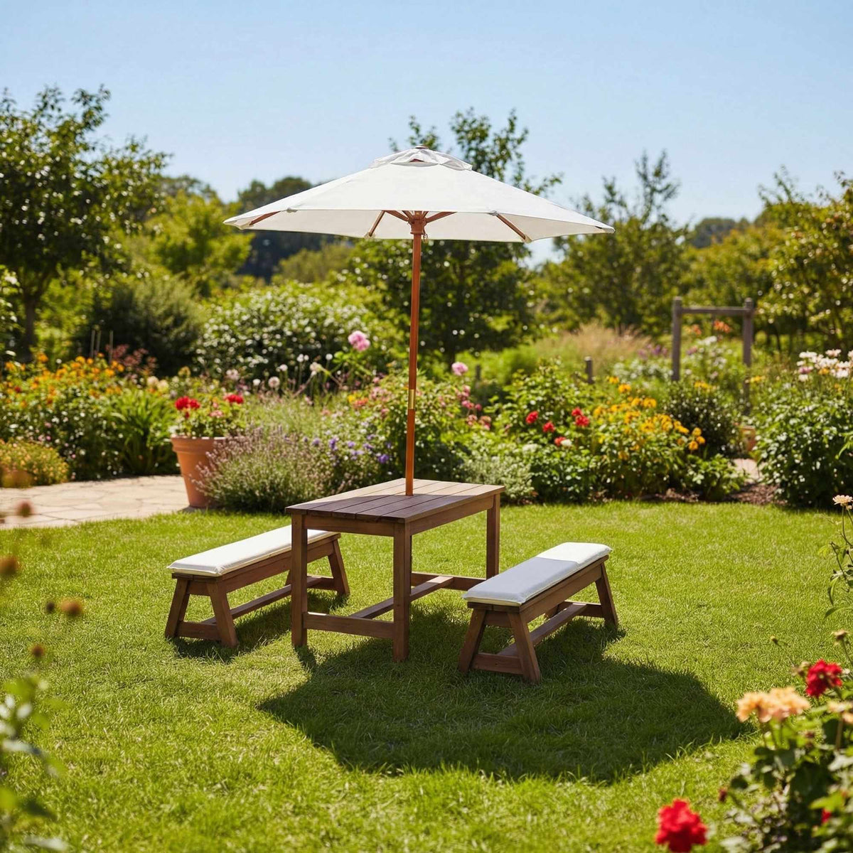 Kids' Picnic Set with Parasol and Cushions