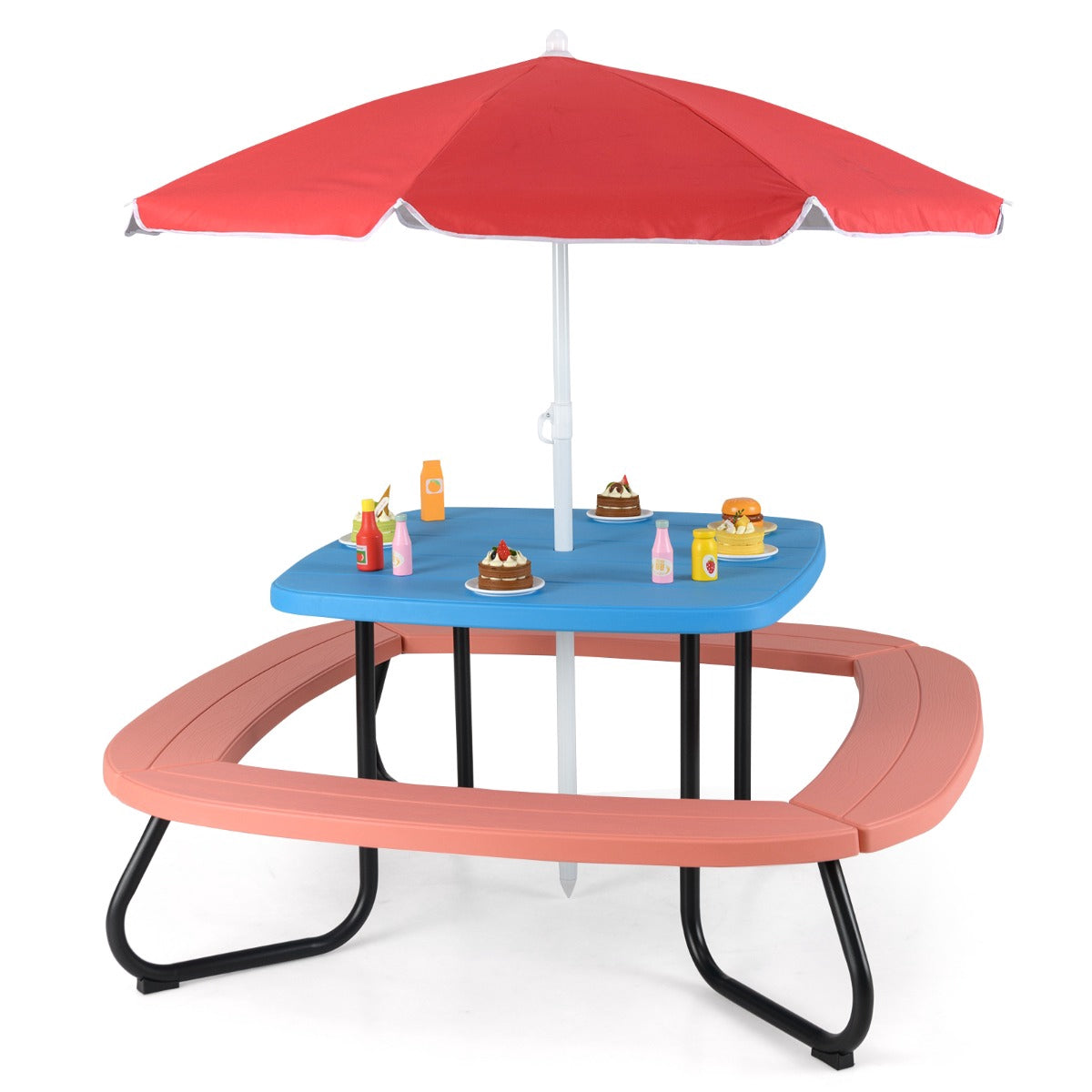 Kids Picnic Table Set, Seats 8, Adjustable Umbrella