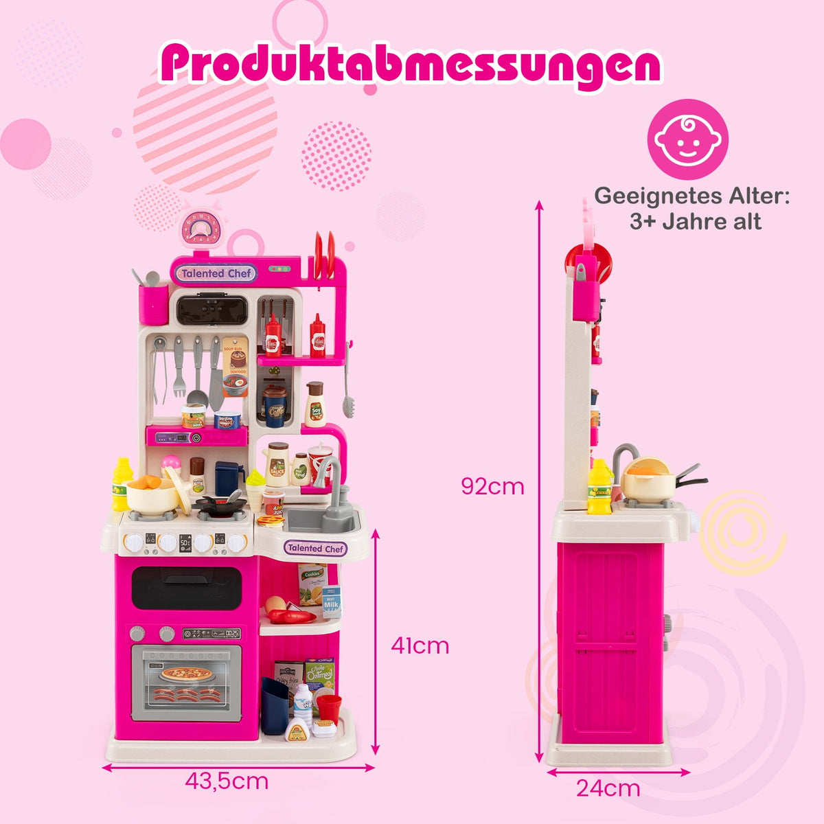 Kids' Play Kitchen Set with 54 Accessories, Pink, Ages 3+