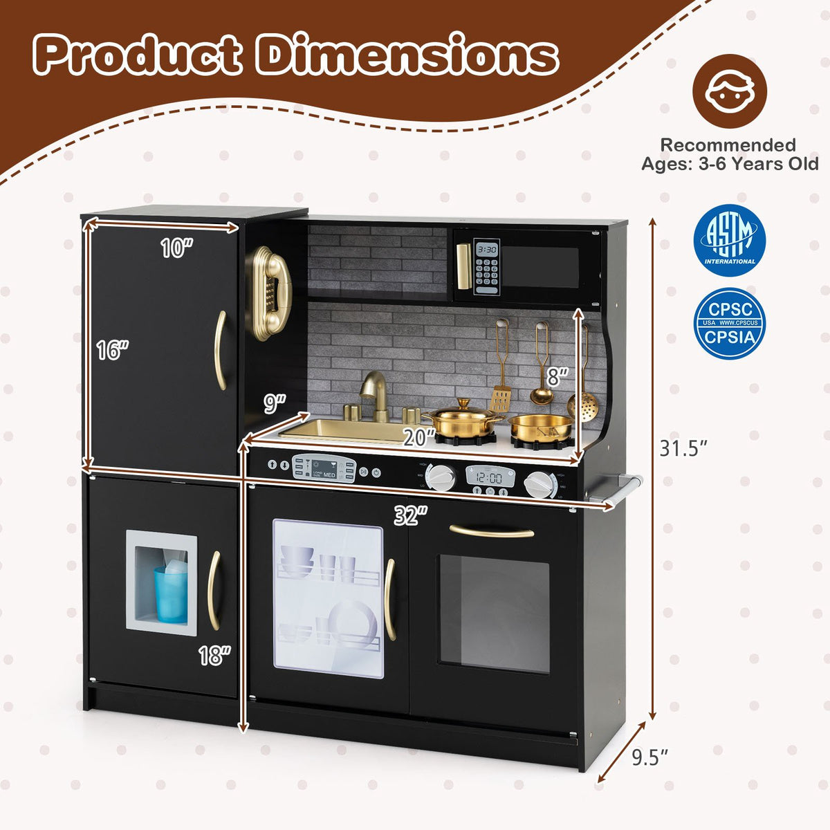 Kids Play Kitchen Set with Accessories and Sound Knobs