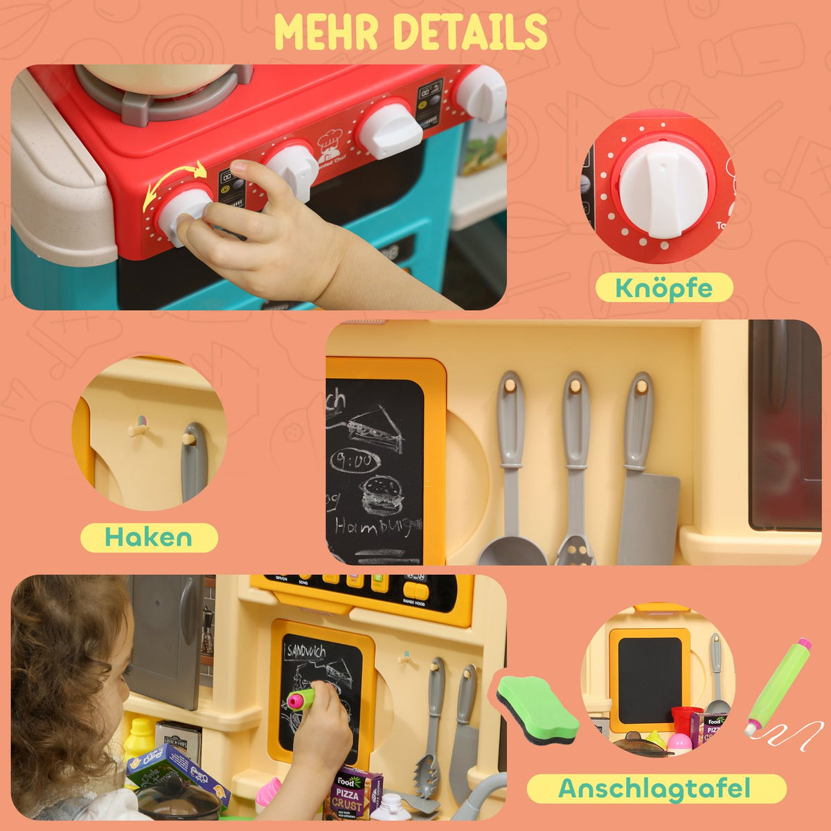Kids Play Kitchen Set with Water, Lights, Sounds, 85 Pieces