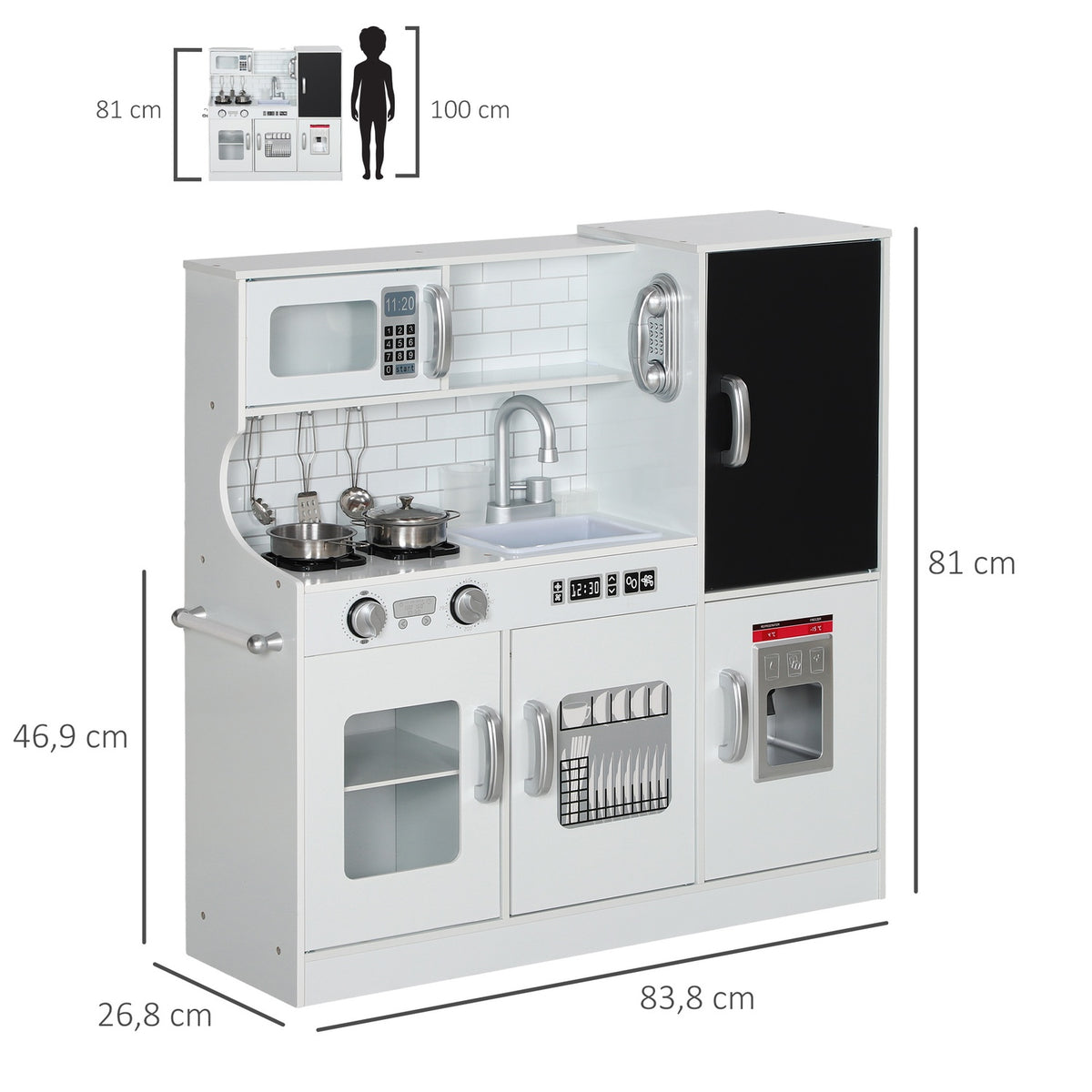 Kids Play Kitchen with Chalkboard, Microwave, Ice Maker