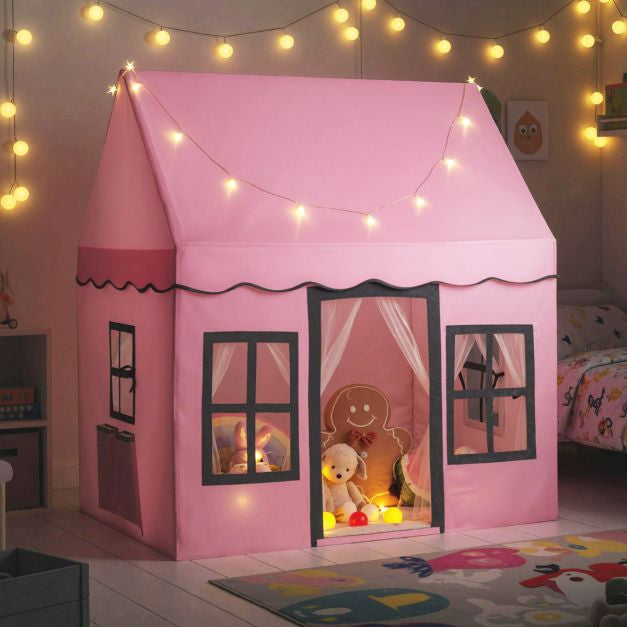 Kids Play Tent With Star String Lights, Non-Slip Mat, Pink