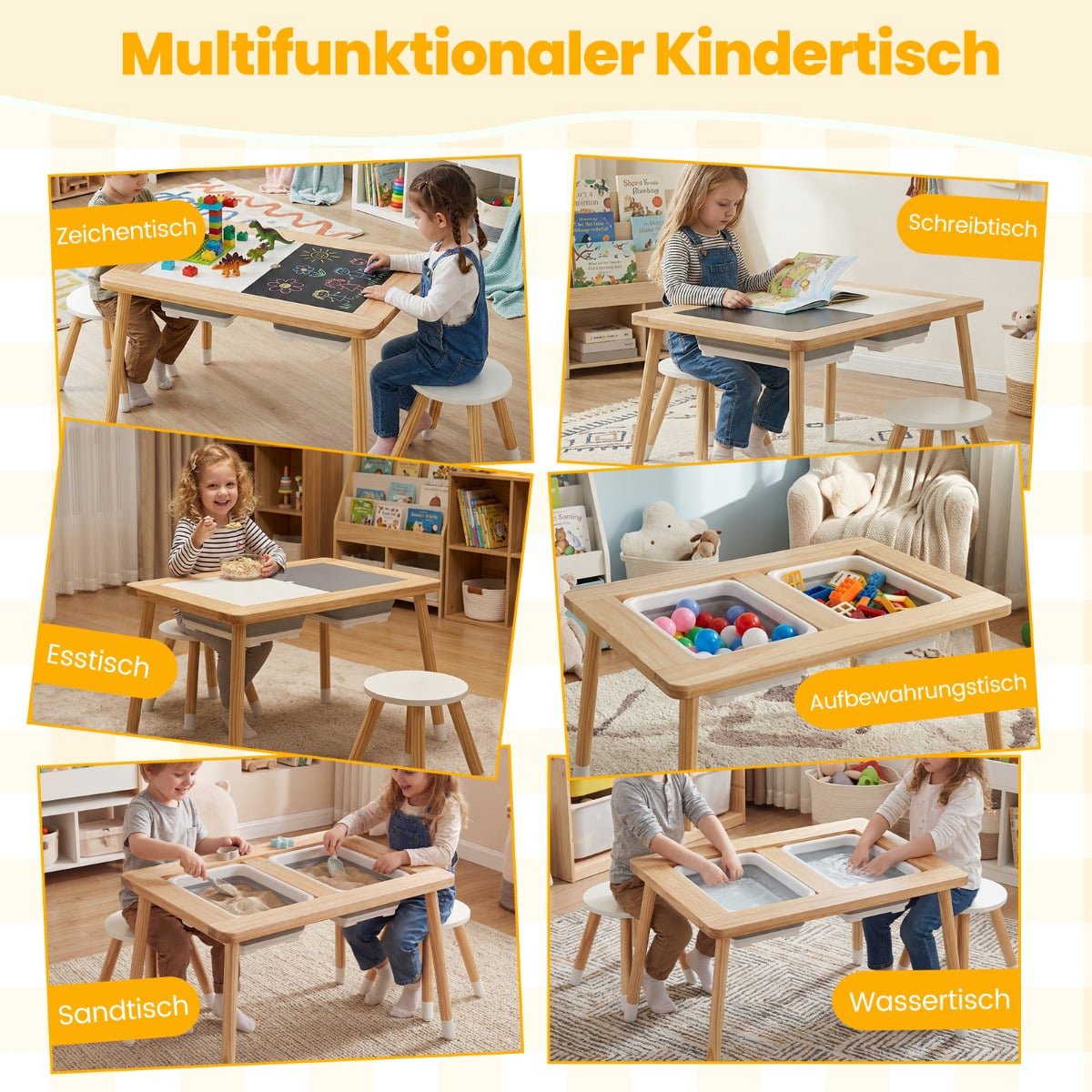 Kids' Sensory Table Set with 2 Stools, Dual-Sided Top