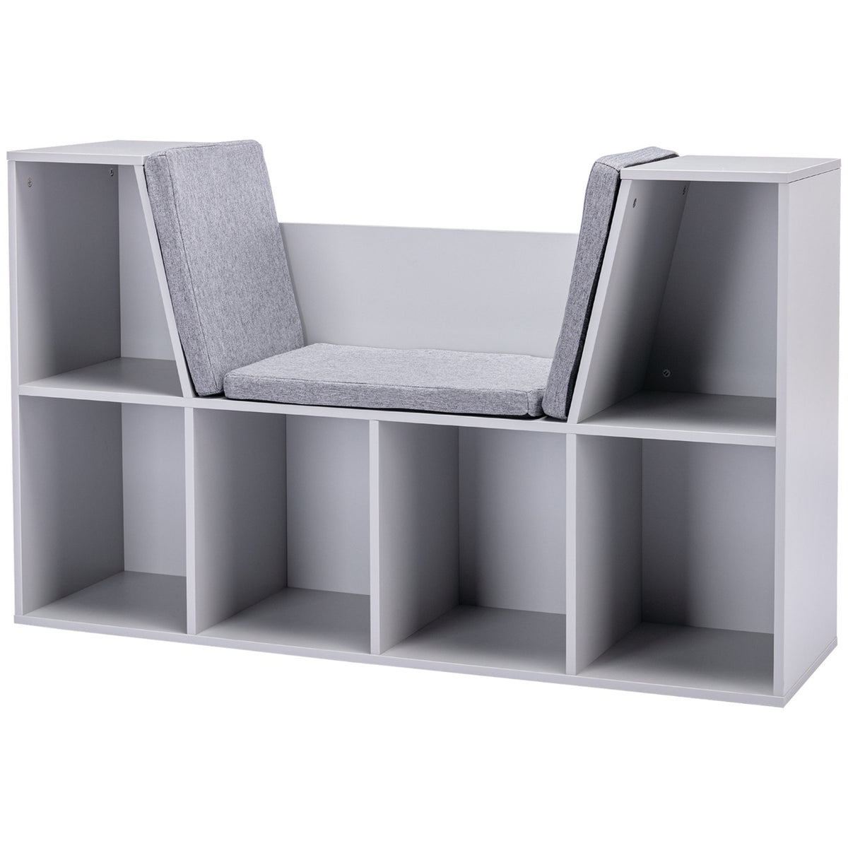 Kids Storage Shelf and Bench with Cushion, White/Grey