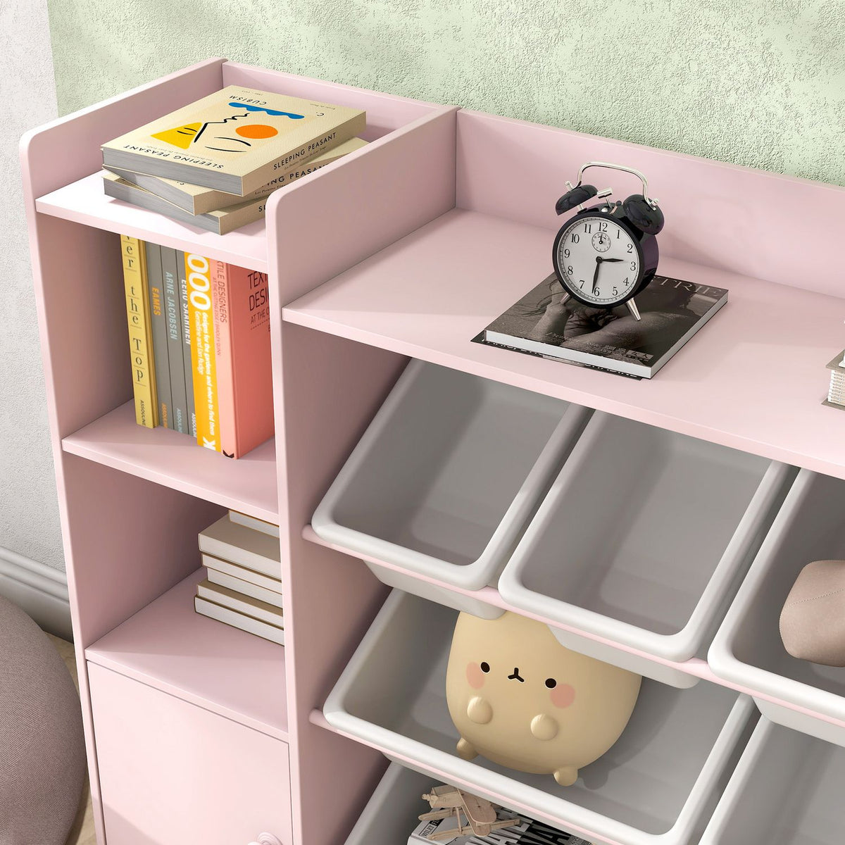 Kids Storage Shelf with 8 Removable Bins – Pink