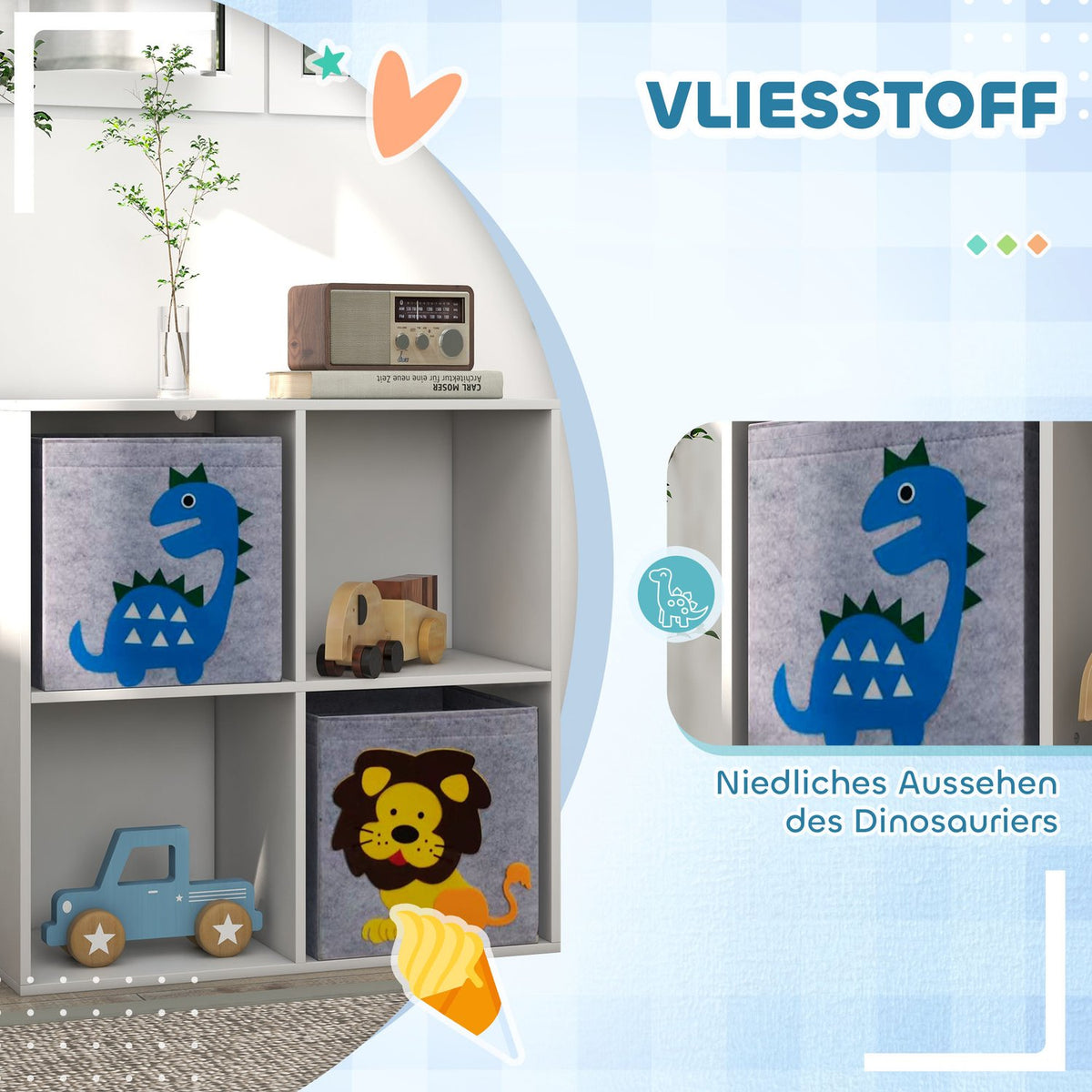 Kids Storage Shelf with Cubes and Drawers, MDF, White