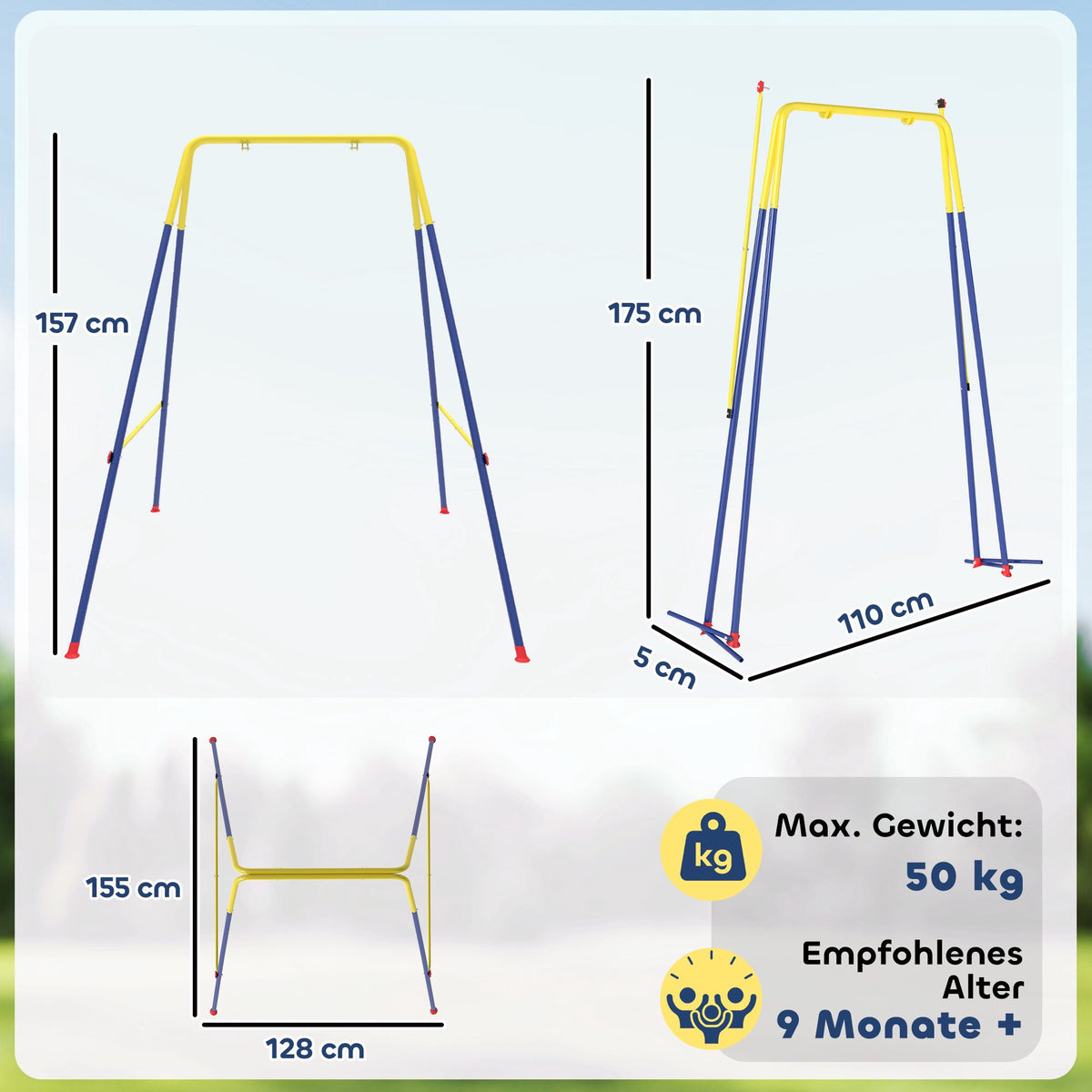 Kids Swing Frame, Foldable Steel, Indoor/Outdoor Use