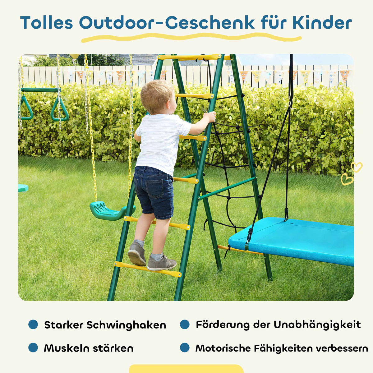Kids Swing Set with Nest, Glider & Adjustable Ropes